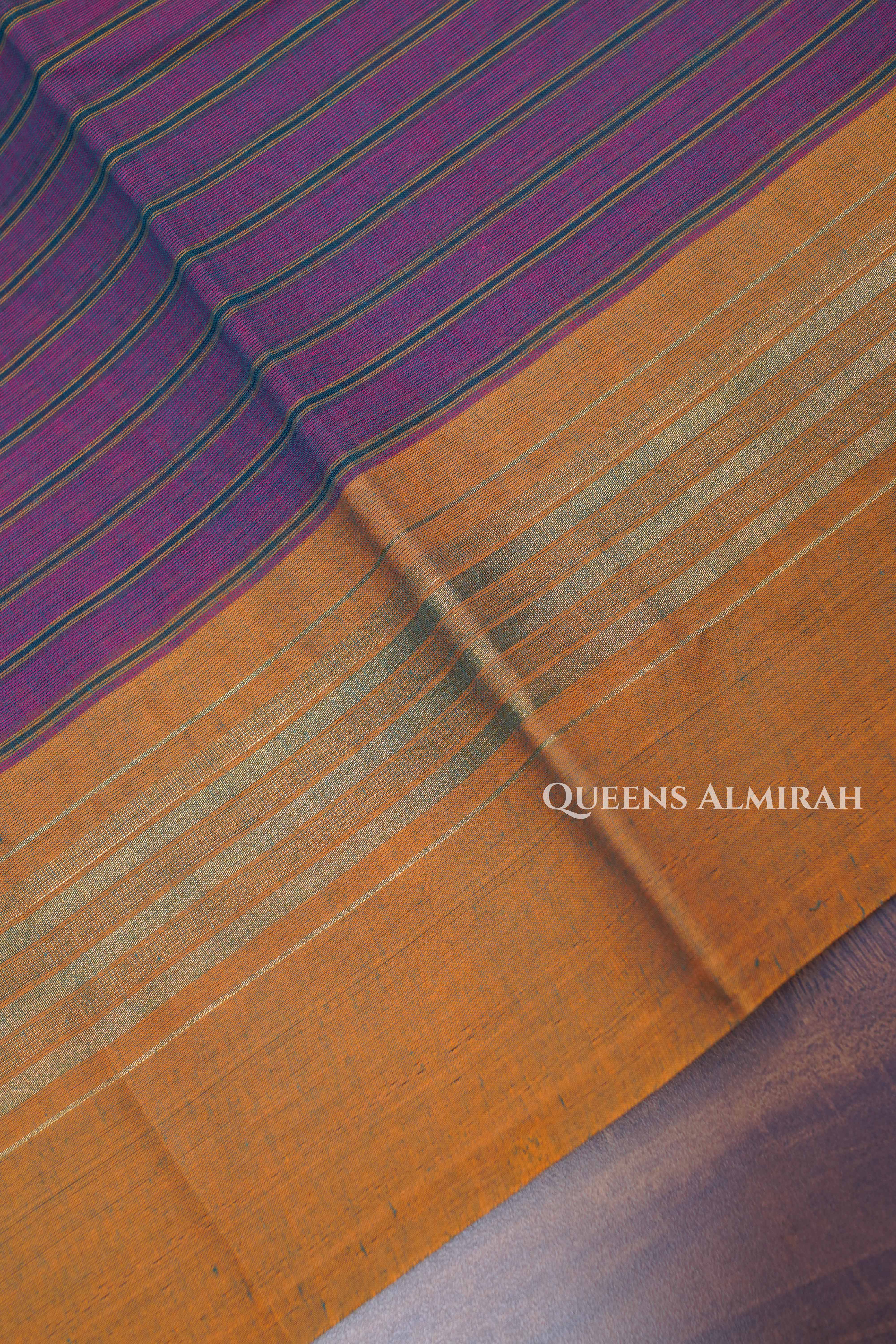 Velvet Maroon With Mustard Yellow Chettinad Cotton Saree