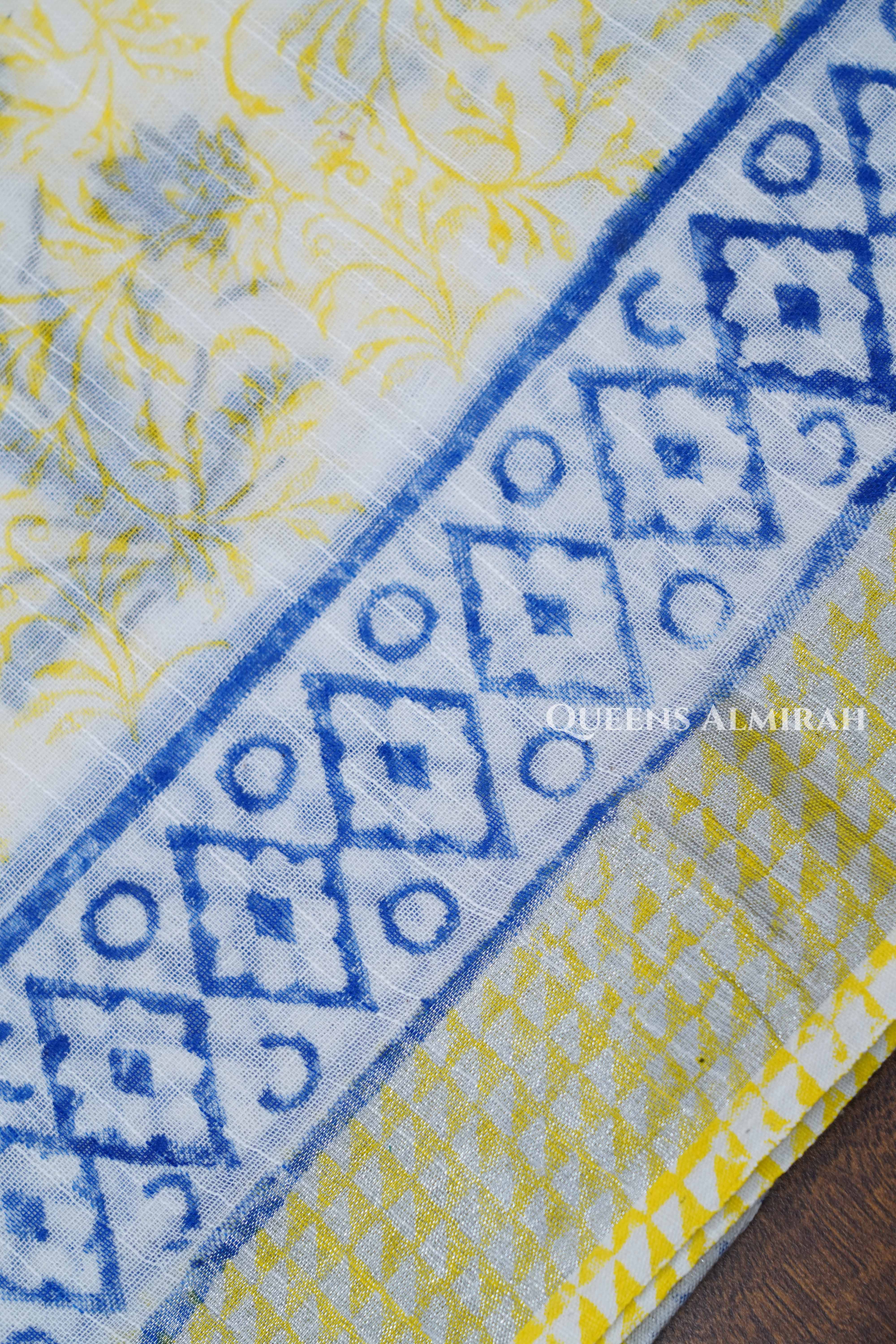 Yellow Linen Cotton Saree