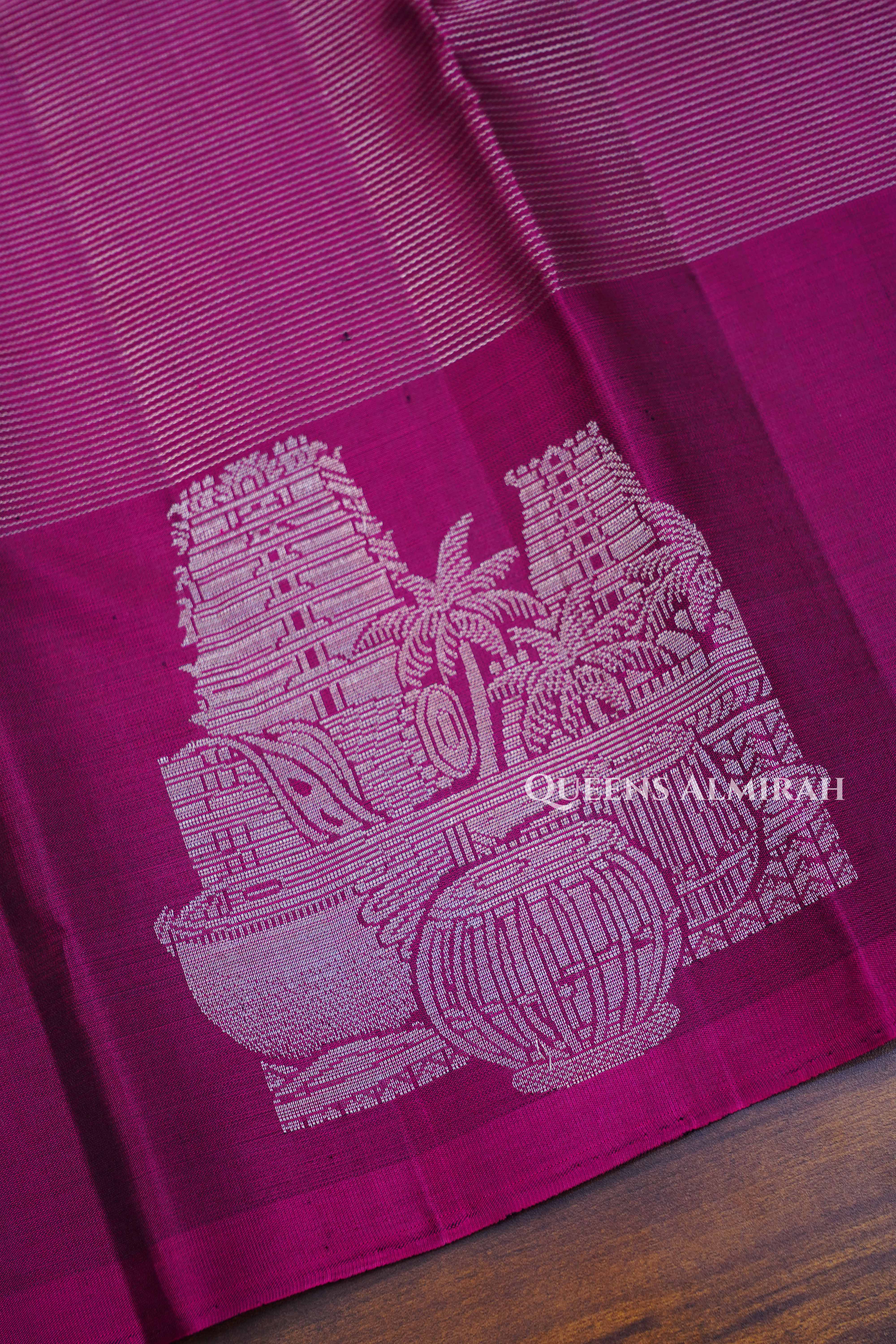 Berry Purple With Olive Green Pure Kanchivaram Silk Saree