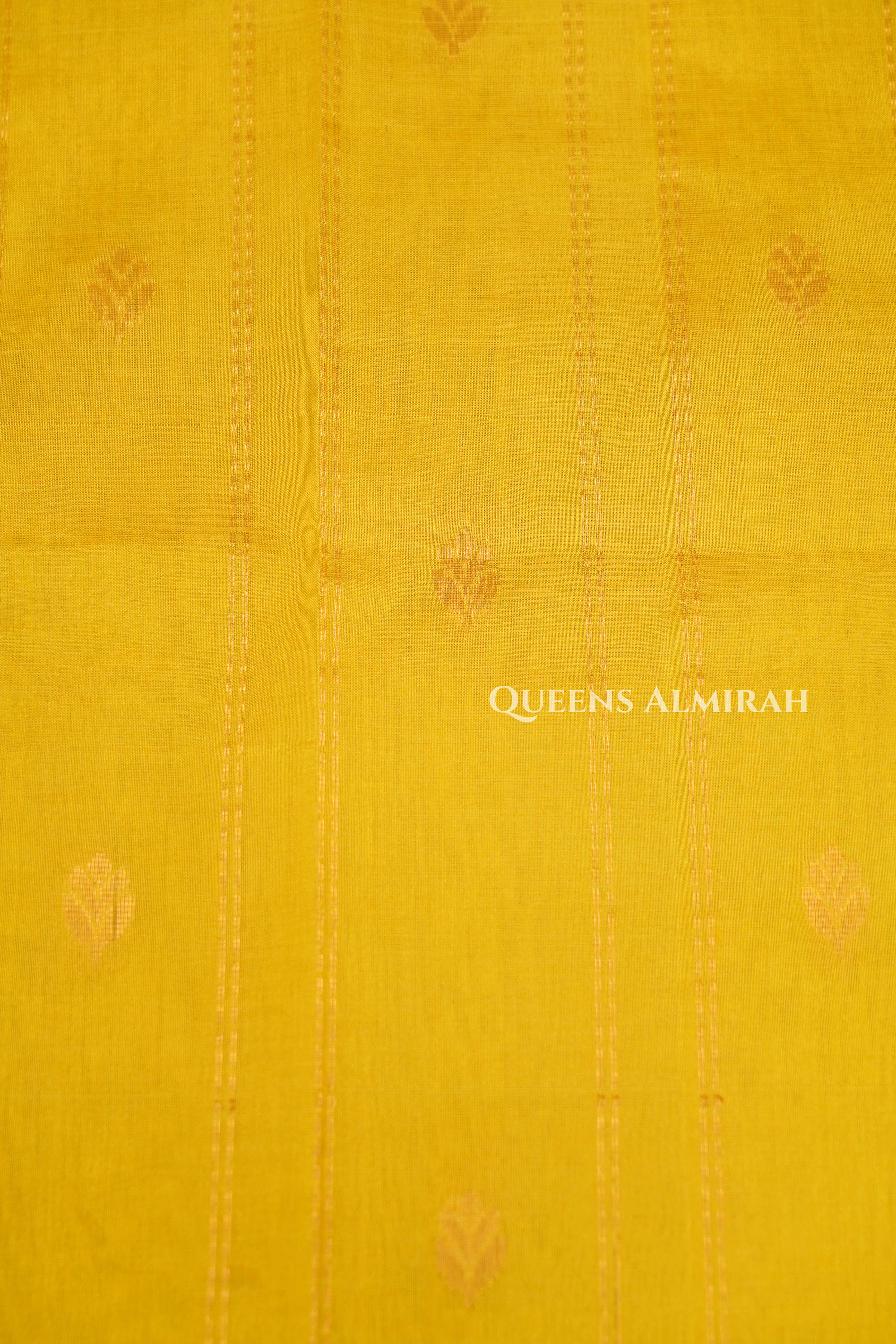 Mango Yellow With Purple Long Border Pure Kanchi Silk Cotton Saree