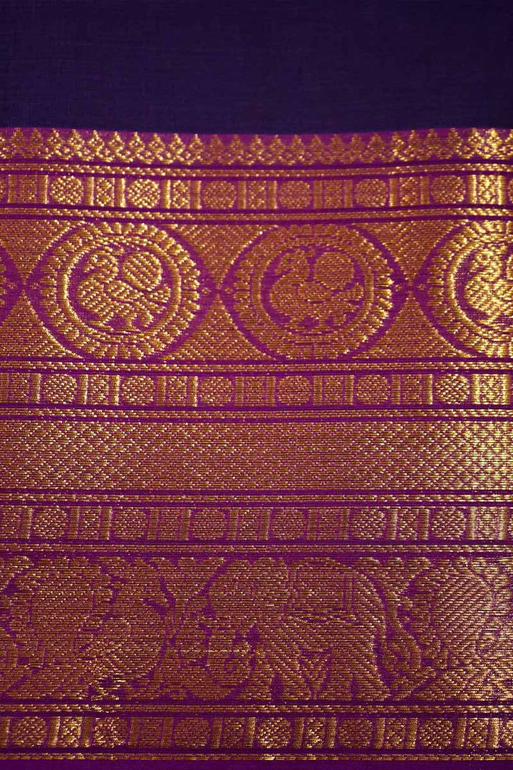 PURPLE WITH MAGENTA KANCHI COTTON SAREE - Queens Jewel Emporium