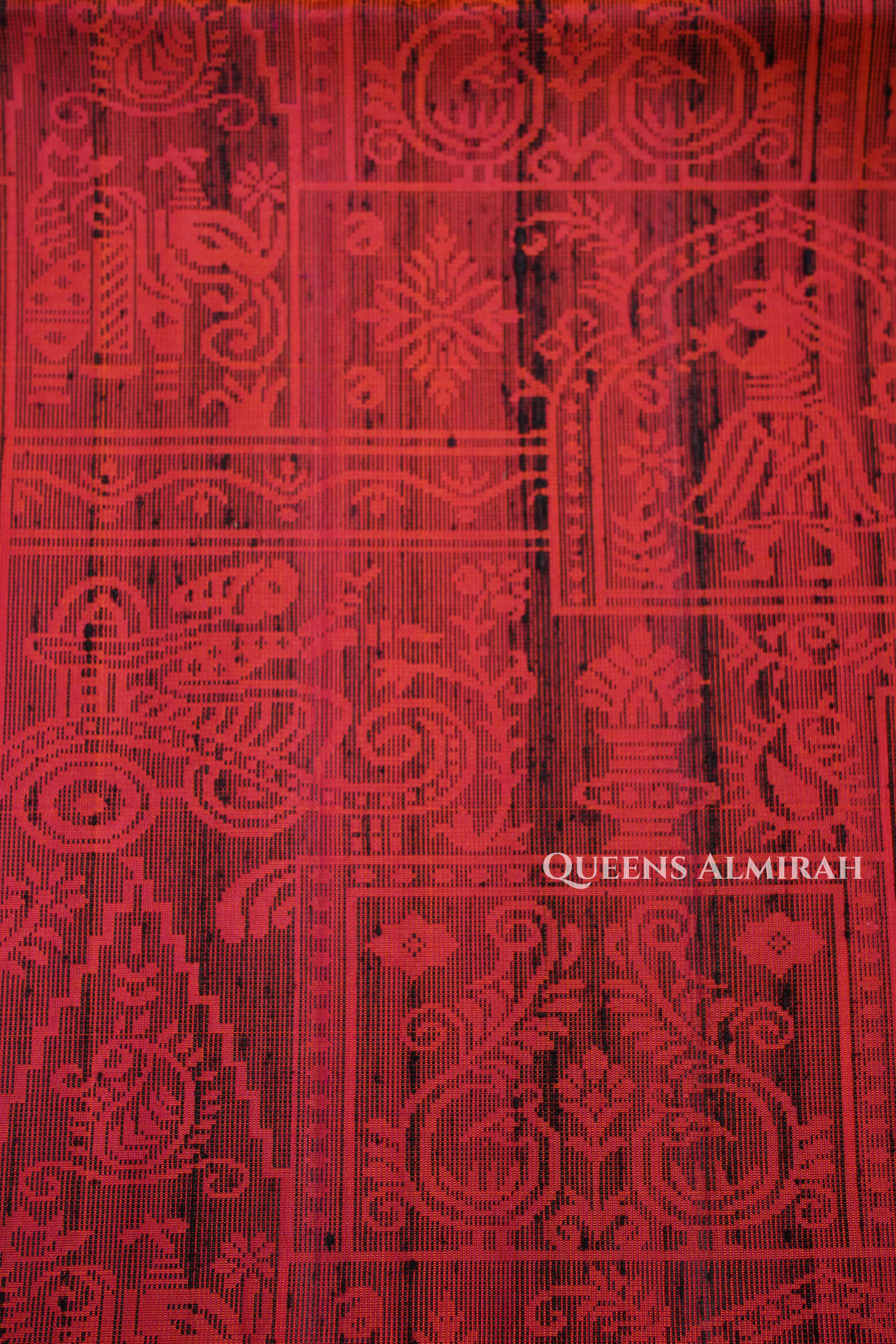 Dark Orange With Mango Yellow Dupion Silk Saree