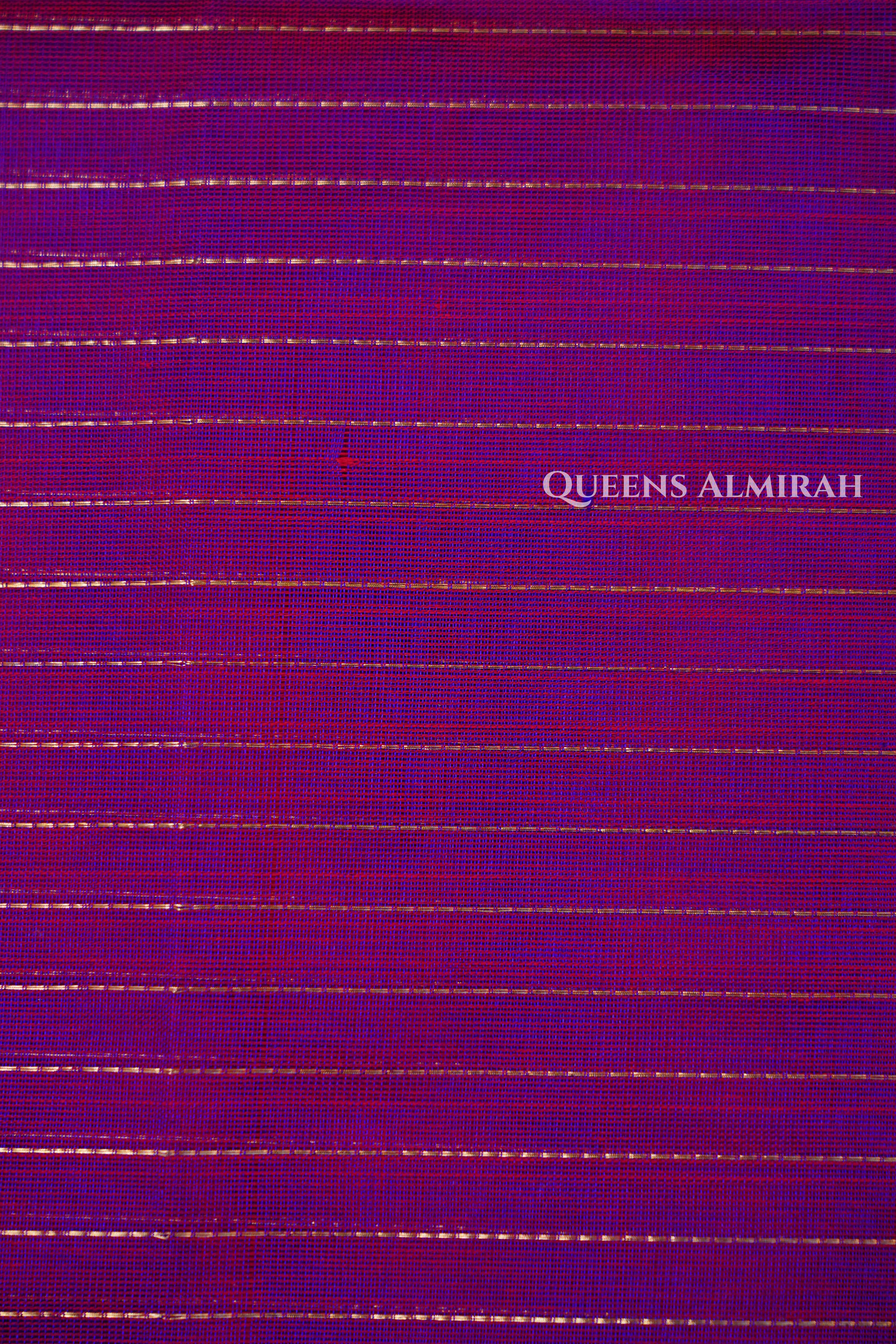 Violet Red With Blue Purple-Karaikudi Chettinad Silk Cotton Saree