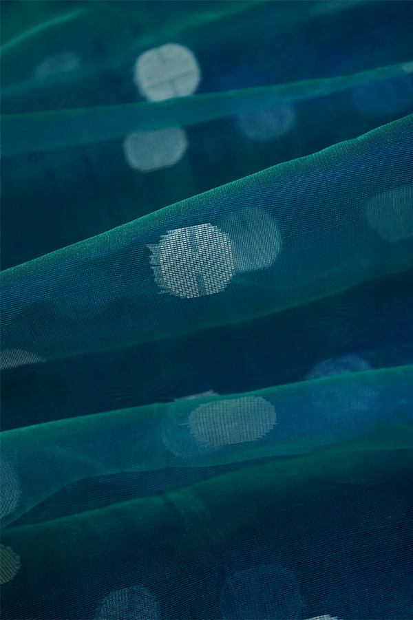 PEACOCK BLUE MUSLIN JAMDANI SAREE - Queens Jewel Emporium