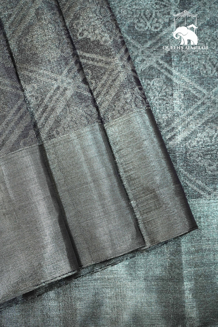 GREY WITH TISSUE BORDER SOFT SILK SAREE - Queens Jewel Emporium
