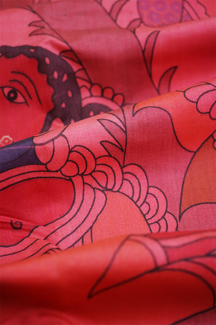 PASTEL RED WOODY BROWN KANCHIVARAM SILK SAREE - Queens Jewel Emporium