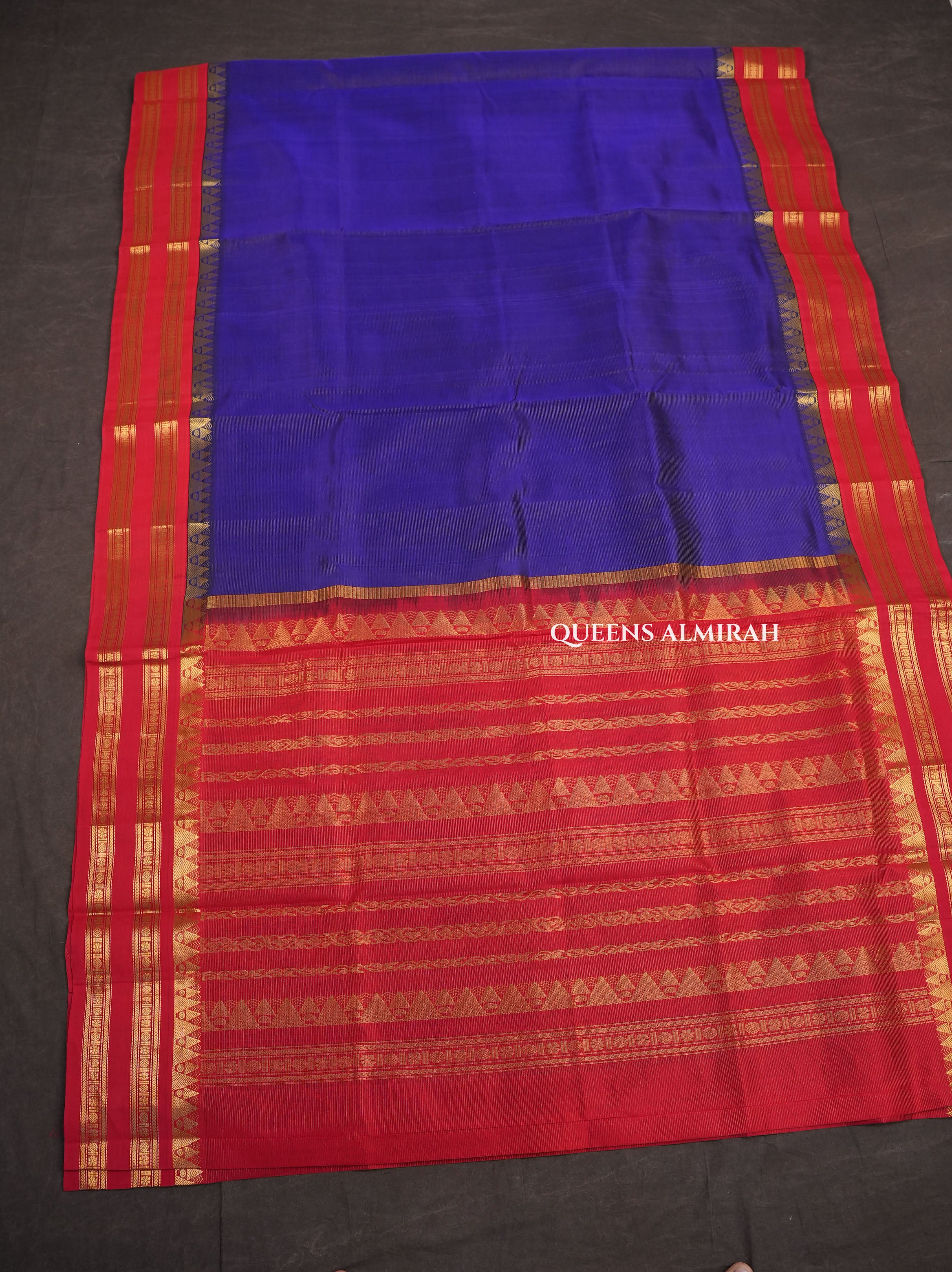Navy Blue With Red  Pure Silk Cotton Saree