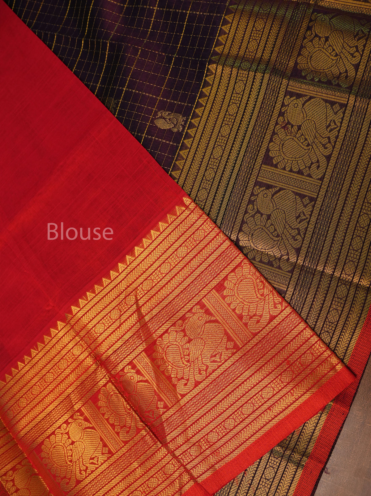 Brown With Red Pure Silk Cotton Saree