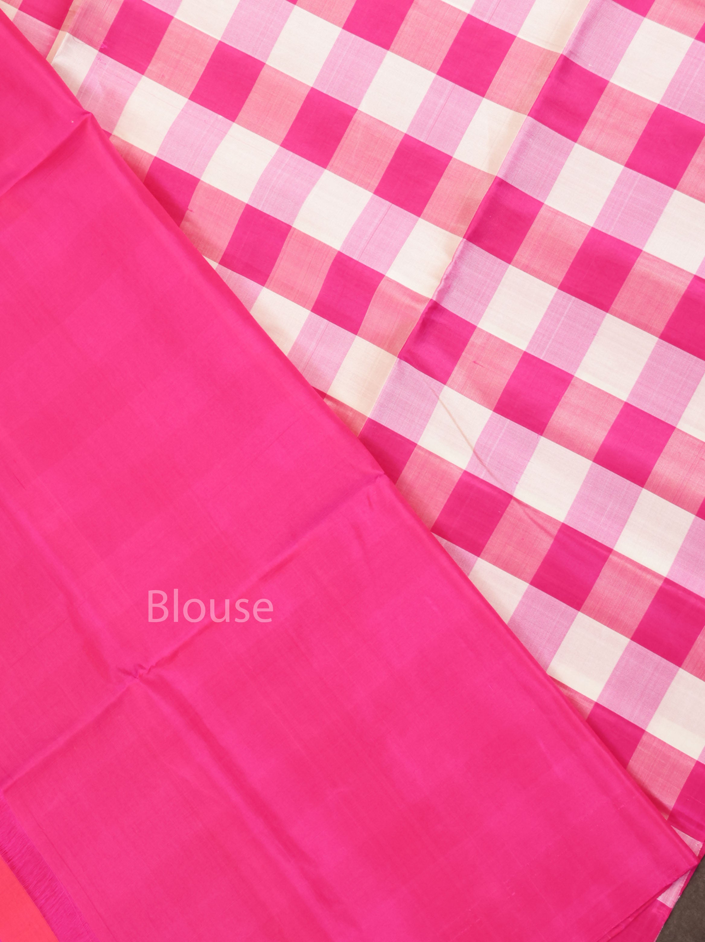 White With Pink Checks Pure Soft Silk Saree