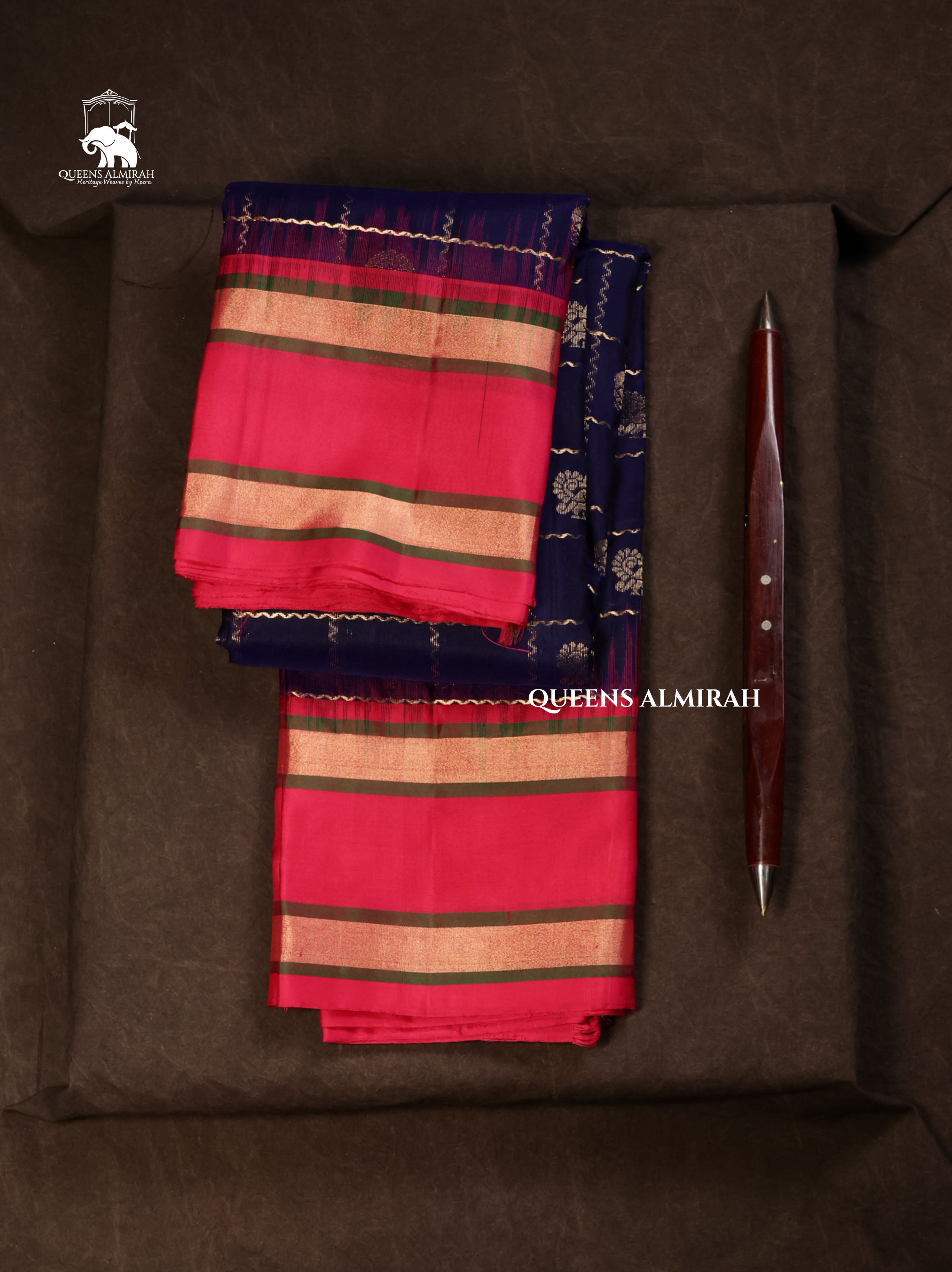 Dark Navy Blue With Pink Pure Kanchivaram Silk Saree