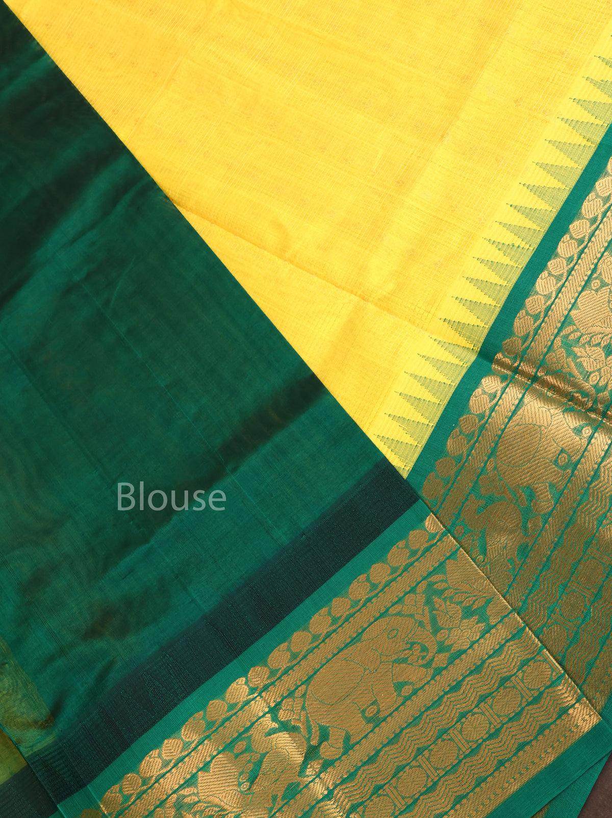 Yellow With Green Pure Silk Cotton Saree