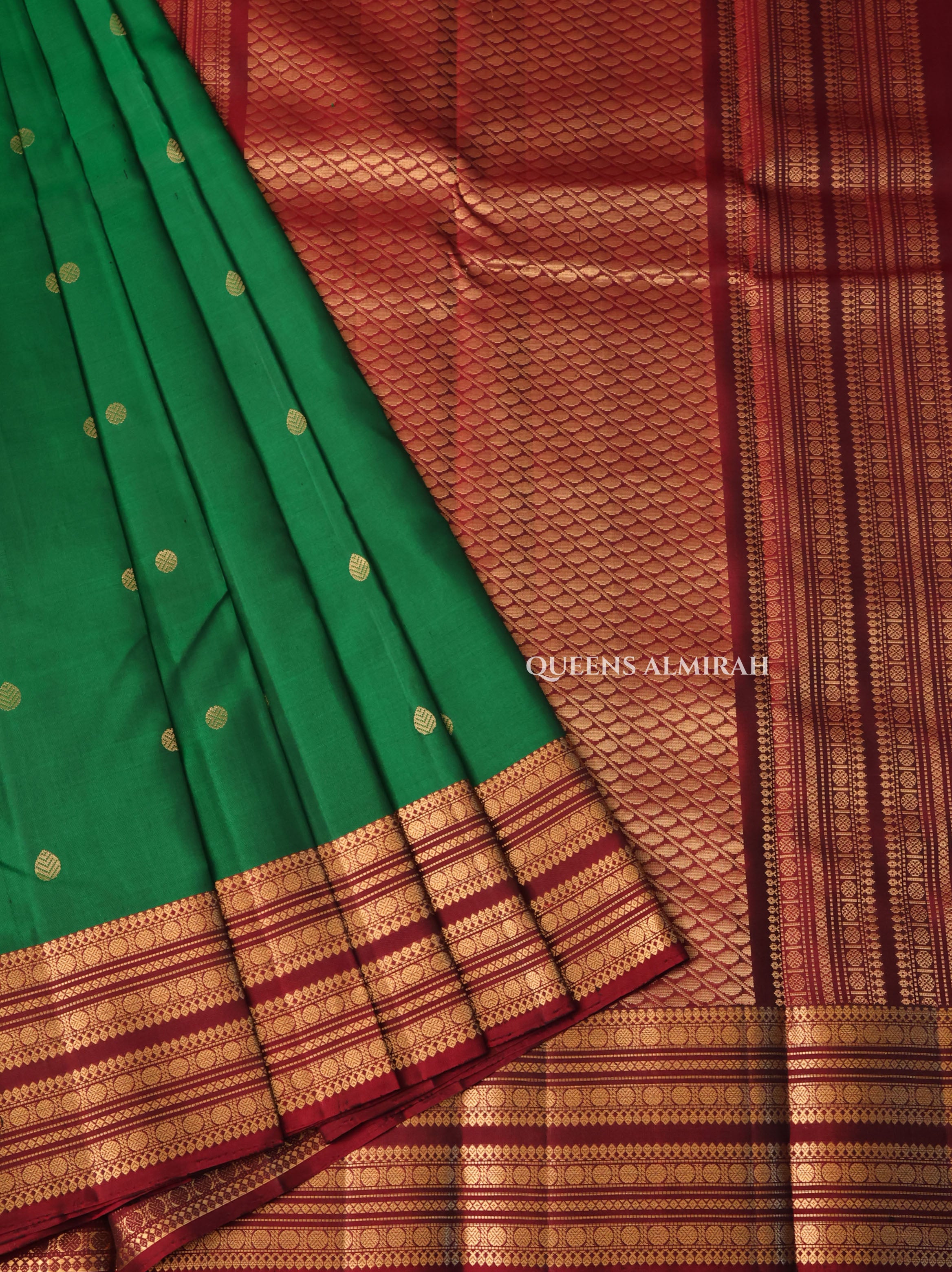 Leaf Green With Maroon Pure Kanchivaram Silk Saree