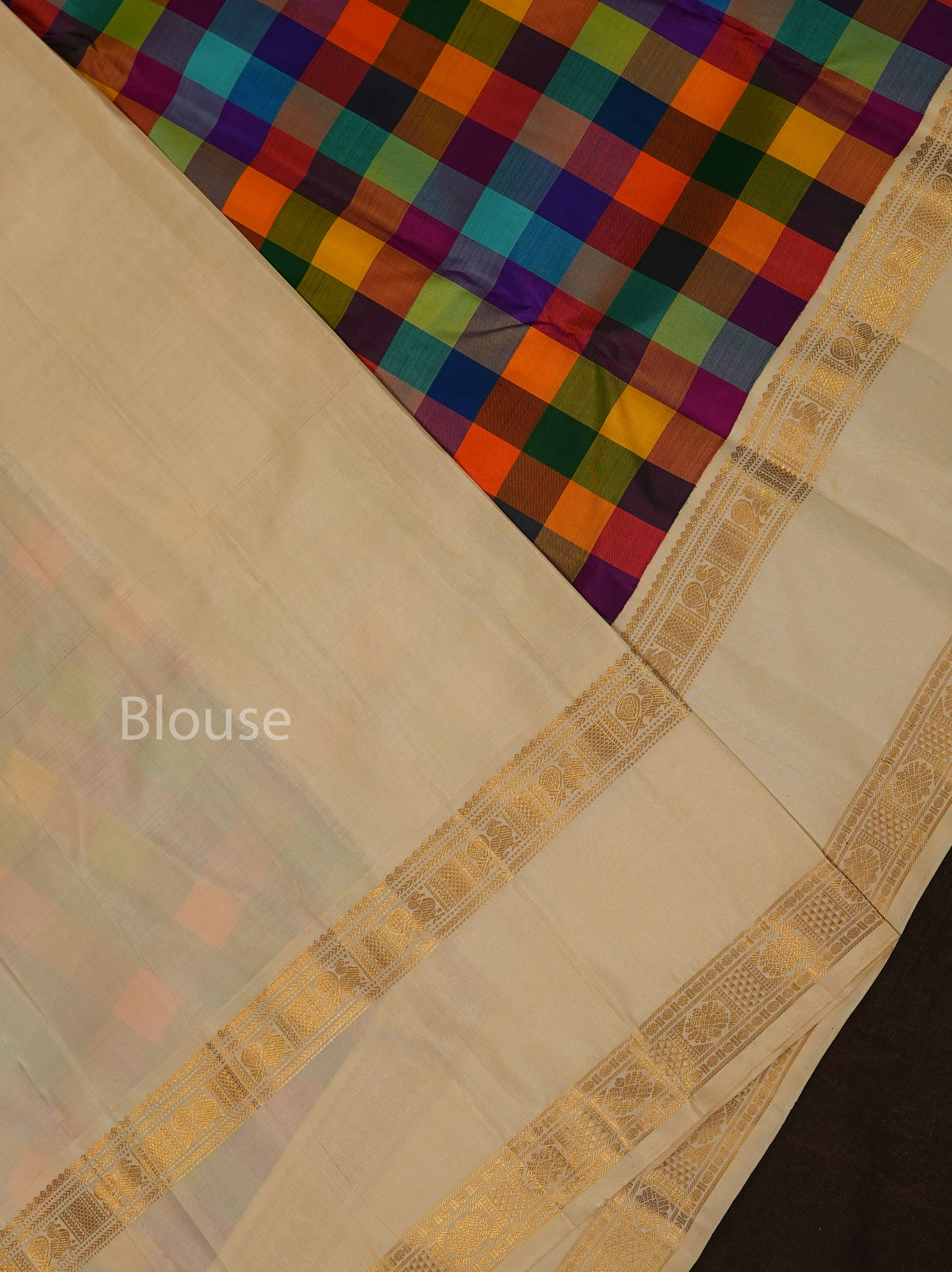 Multi Checks With Ivory Border Pure Kanchivaram Silk Saree