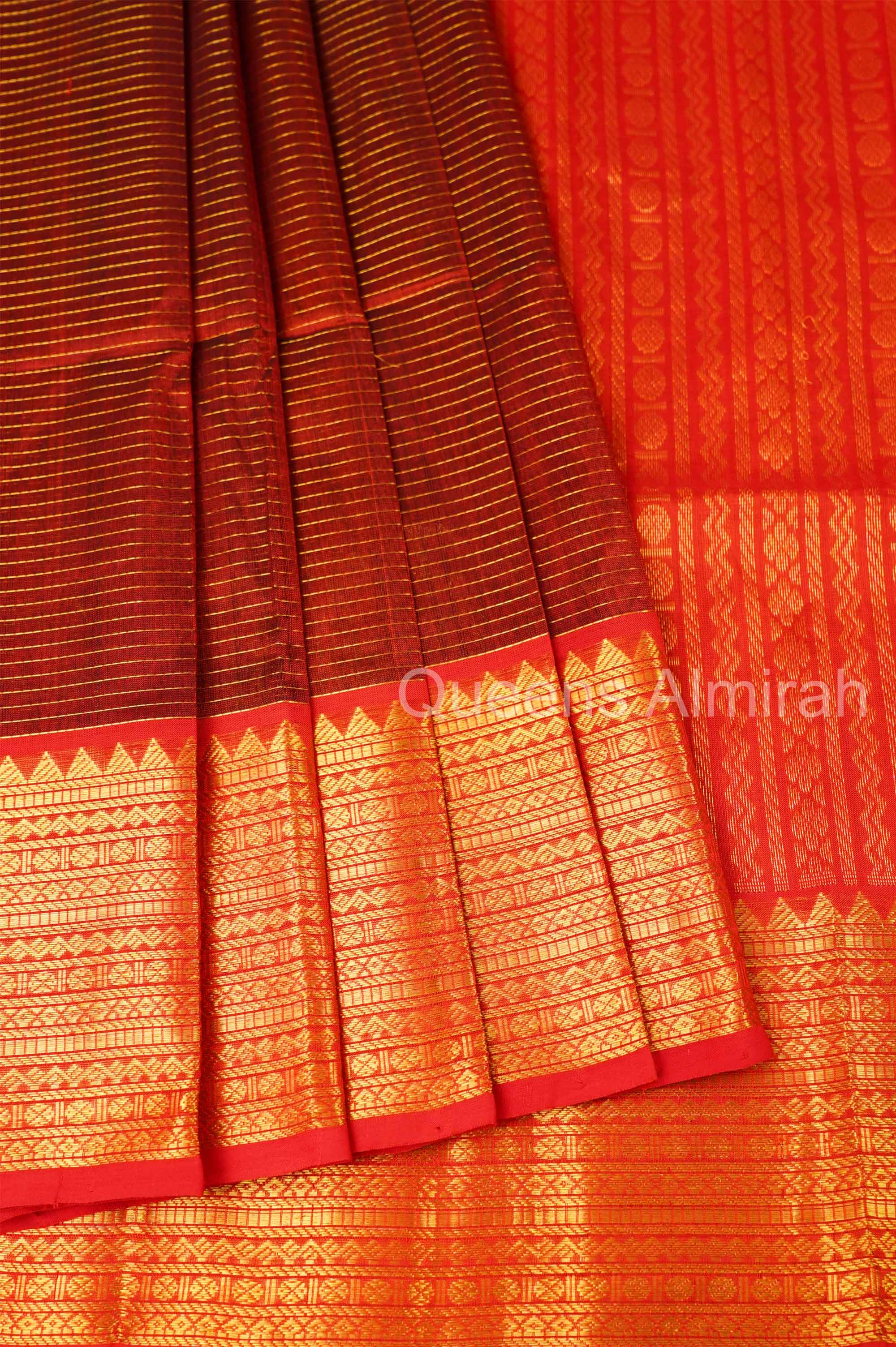 Maroon With Red Pure Silk Cotton Saree