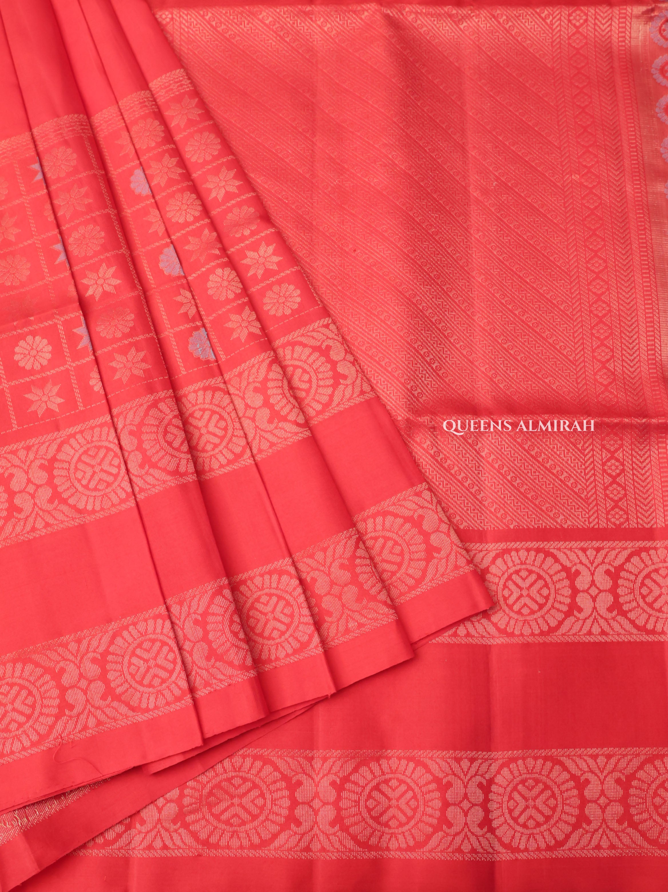 Red Athangudi Inspired Pure Soft Silk Saree