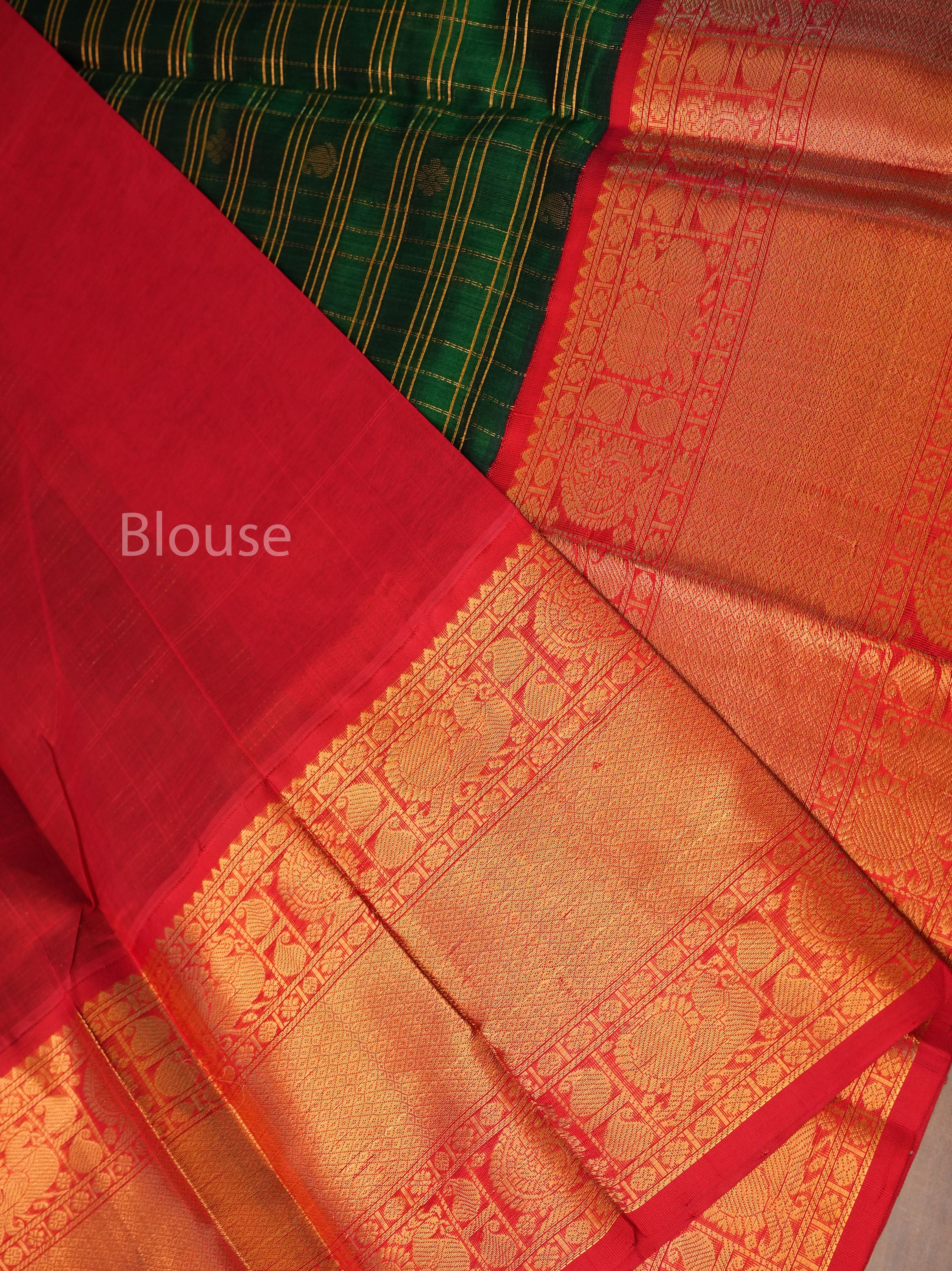 Dark Green With Red Pure Silk Cotton Saree