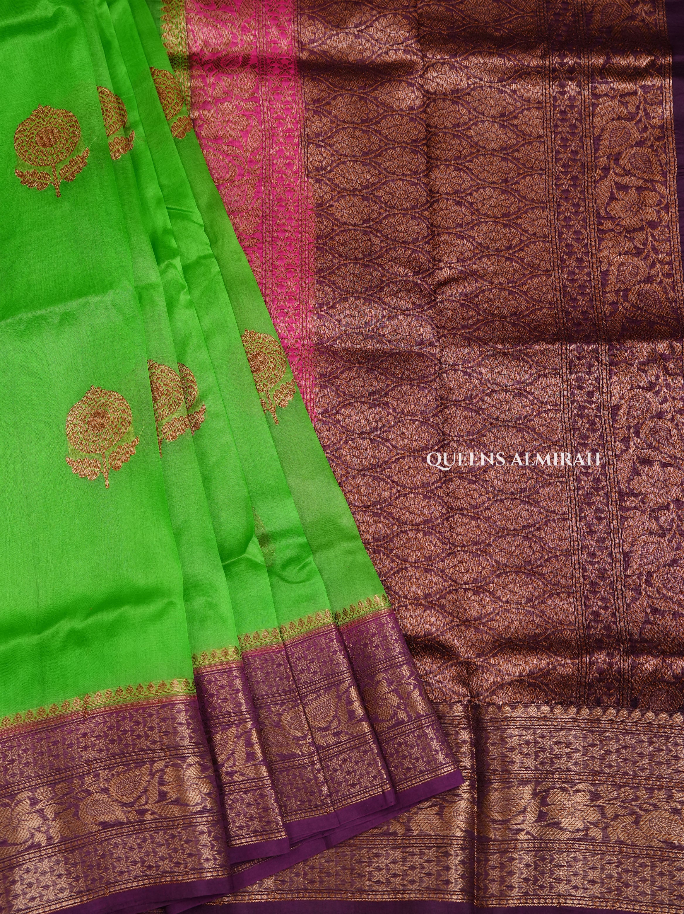 Green Banarasi Silk Organza saree