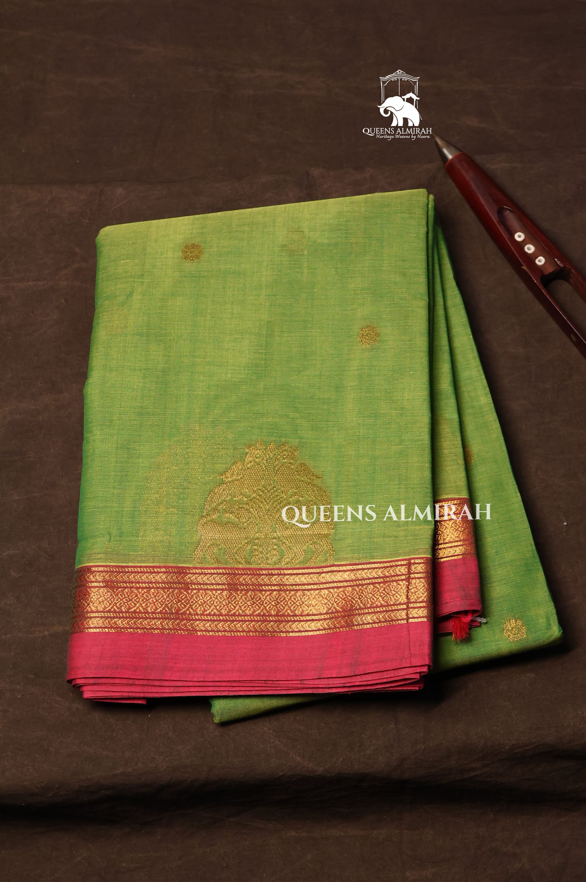 Green With Pink Kanchi Cotton Saree