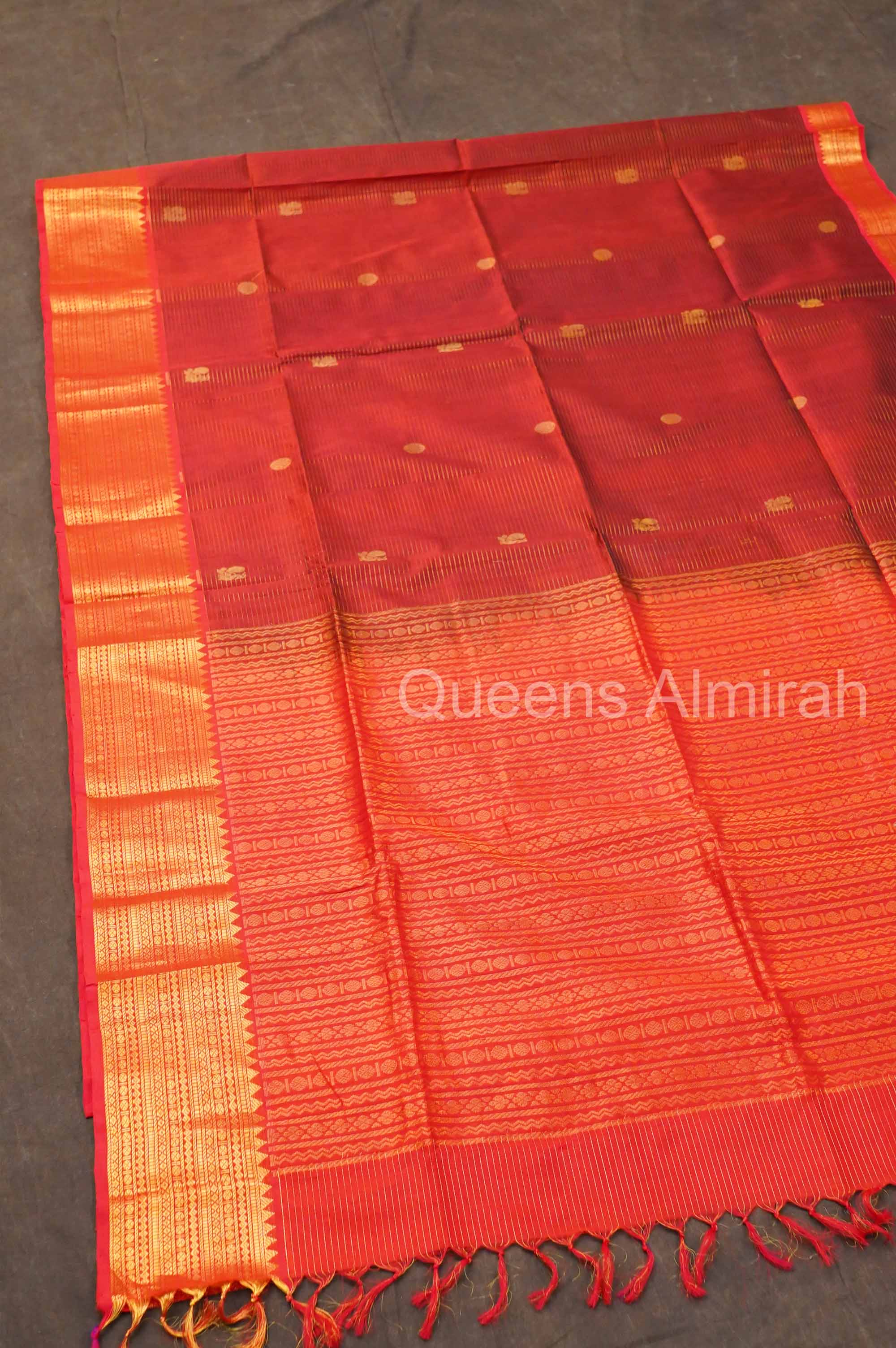 Maroon With Red Pure Silk Cotton Saree