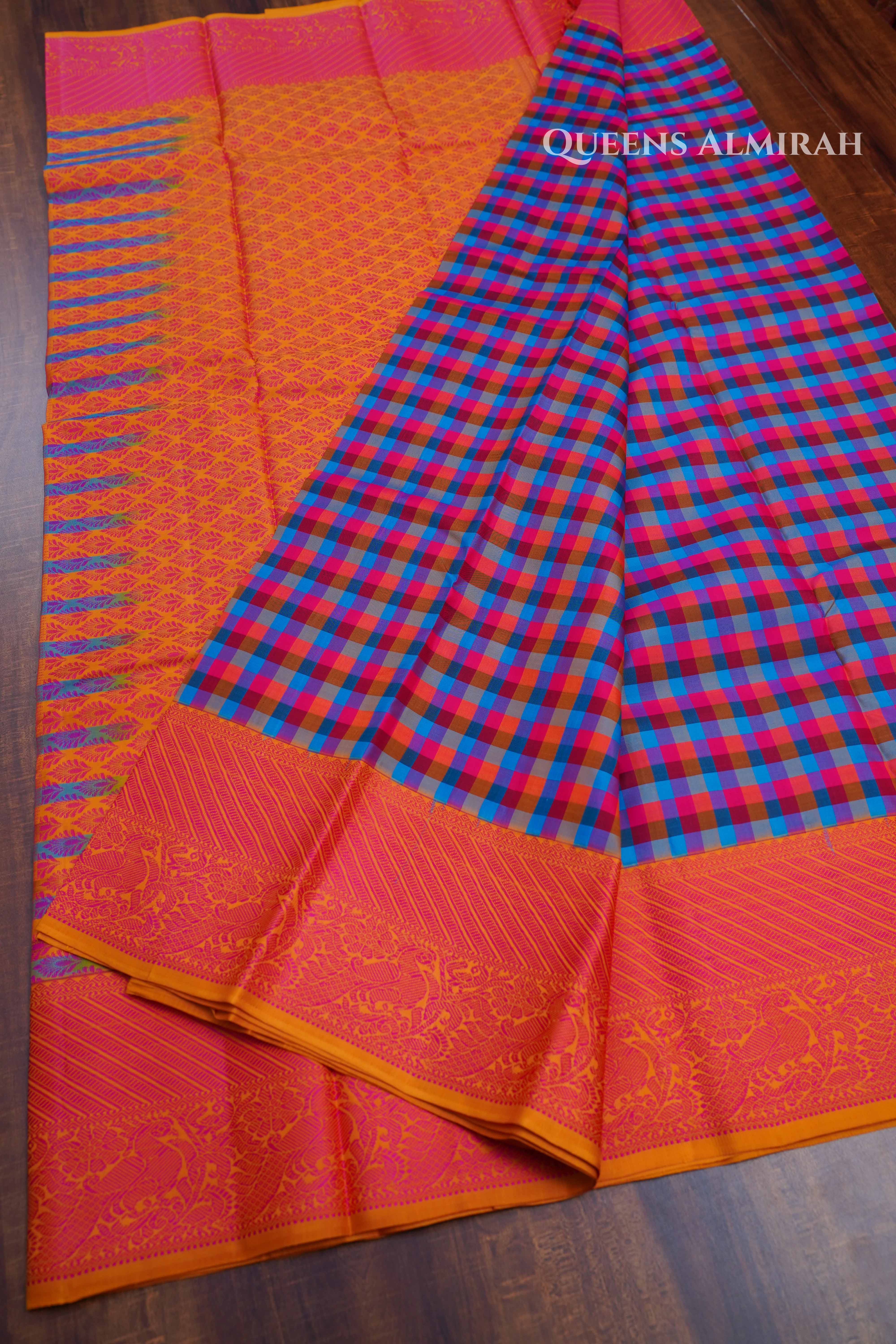 Multi Color Checked Kuravanji Silk Saree3