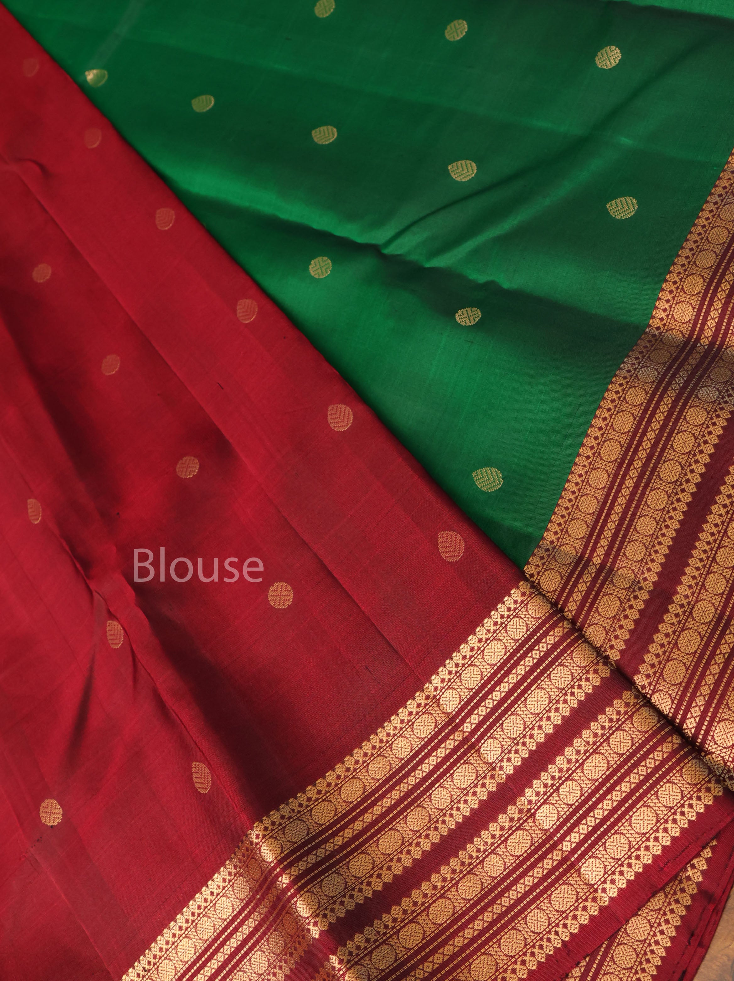 Leaf Green With Maroon Pure Kanchivaram Silk Saree