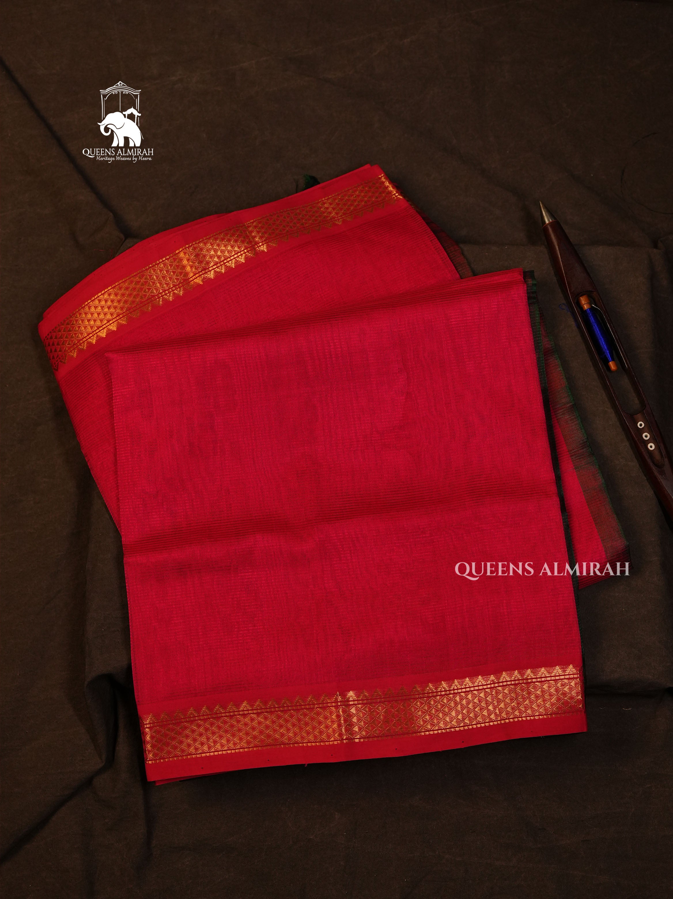 Rani Pink Small Border Pure Silk Cotton Saree