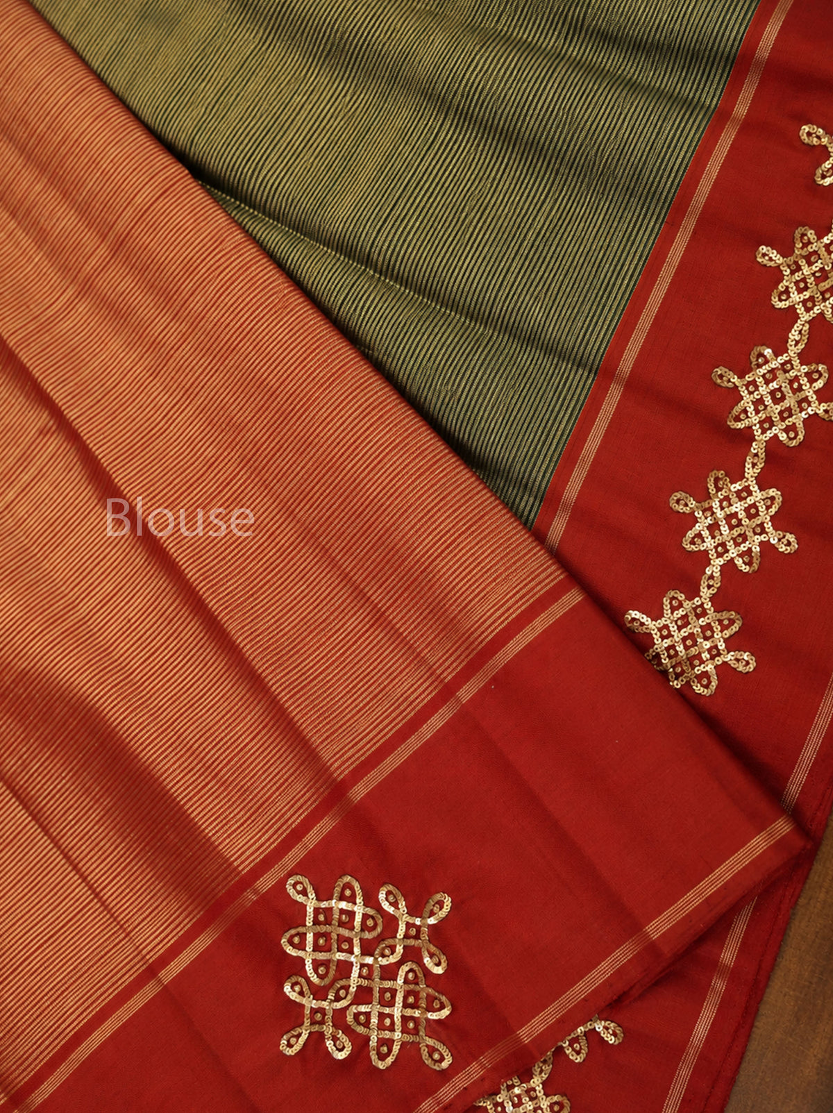 Dark Green With Brick Red Kolam Pure Kanchivaram Designer Silk Saree