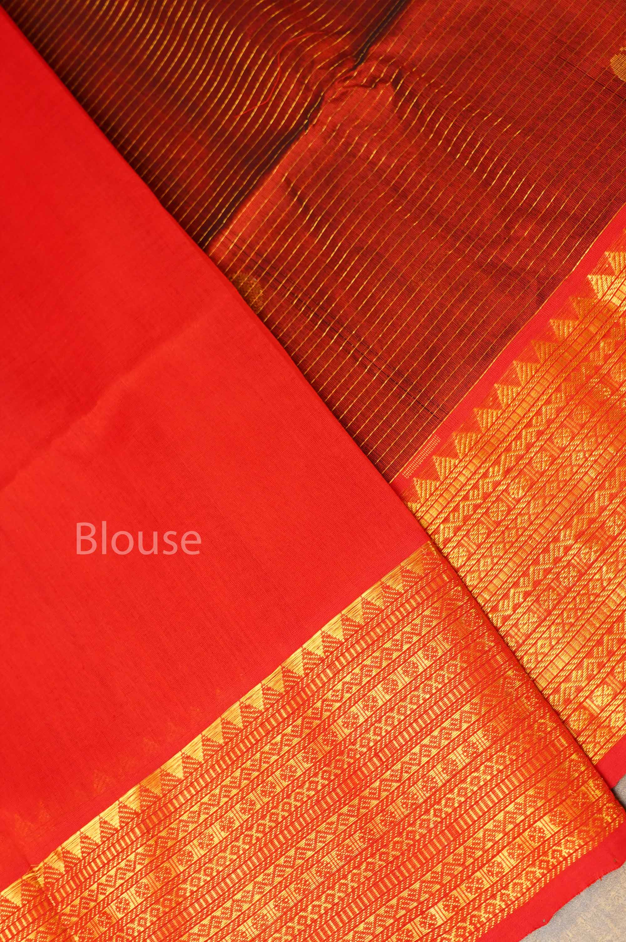 Maroon With Red Pure Silk Cotton Saree