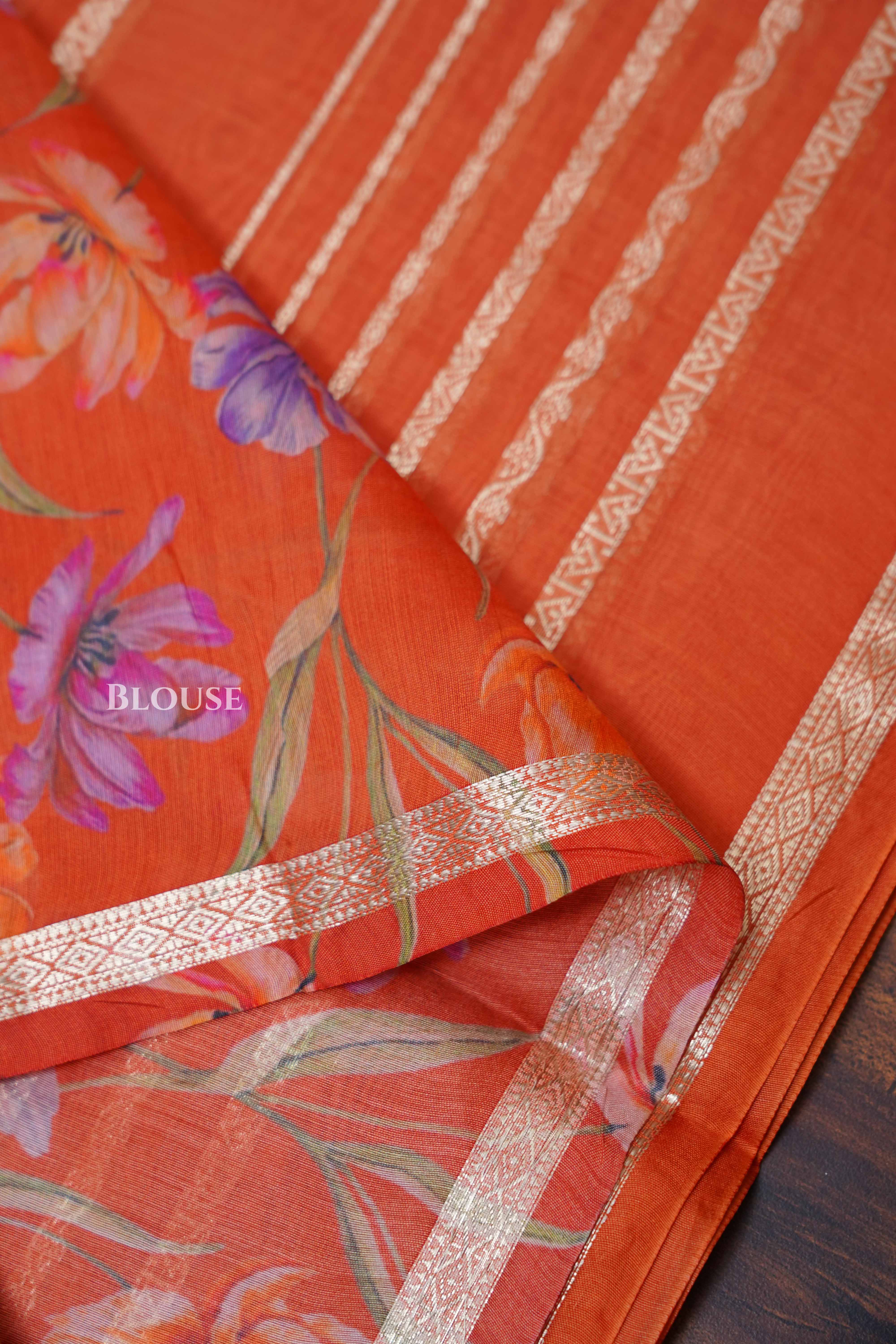 Pumpkin Orange Chanderi Silk Cotton Saree