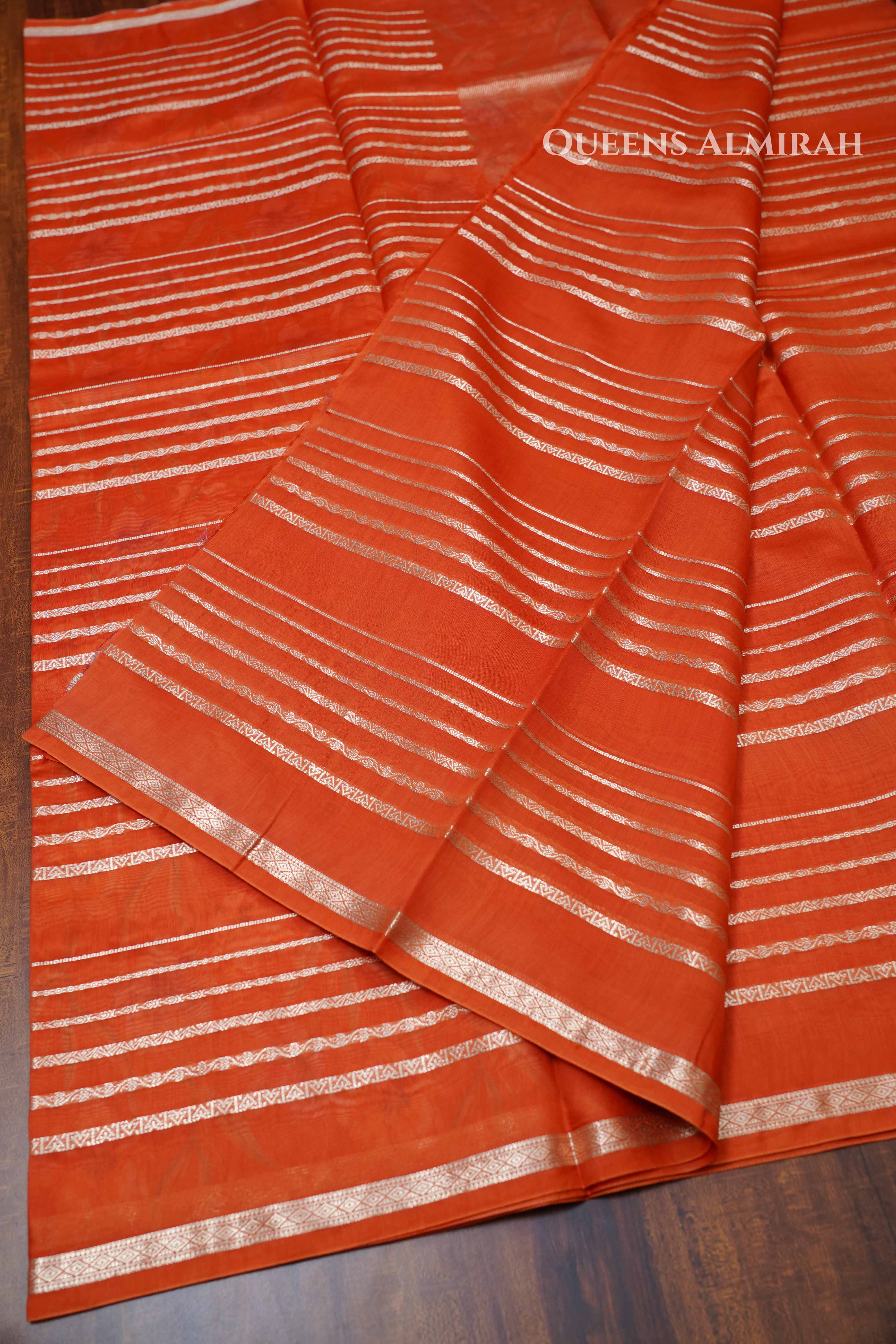 Pumpkin Orange Chanderi Silk Cotton Saree