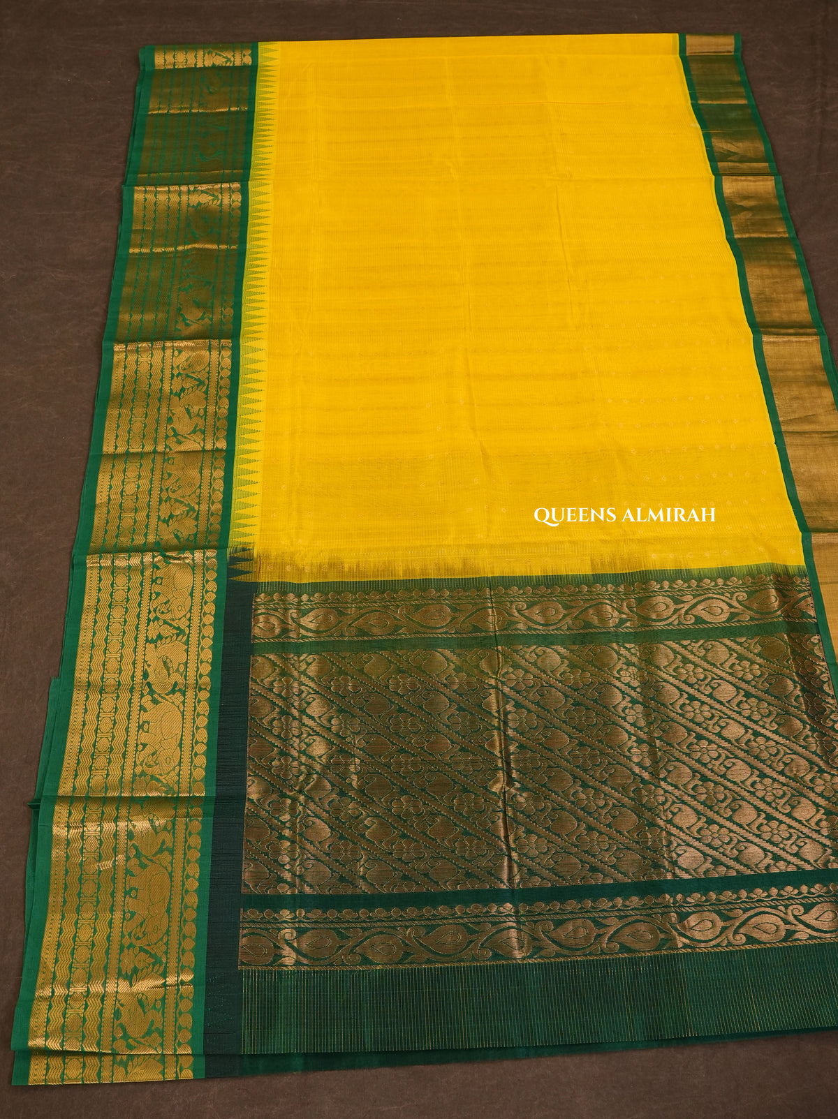 Yellow With Green Pure Silk Cotton Saree