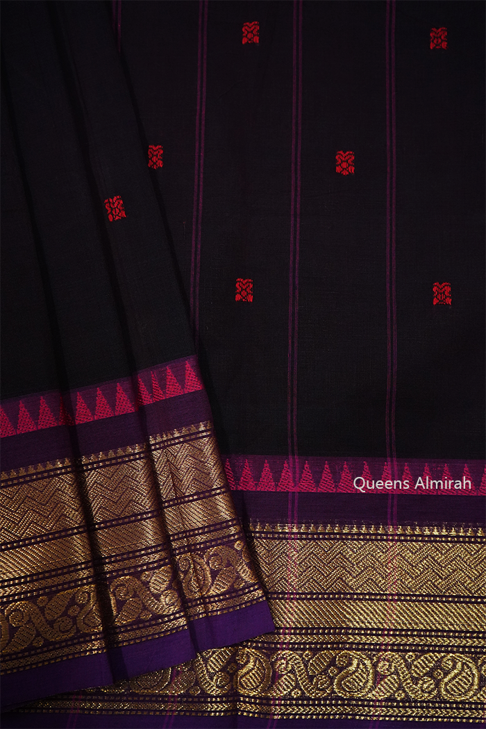 MIRAGE WITH PURPLE MAGENTA KANCHI COTTON SAREE - Queens Jewel Emporium