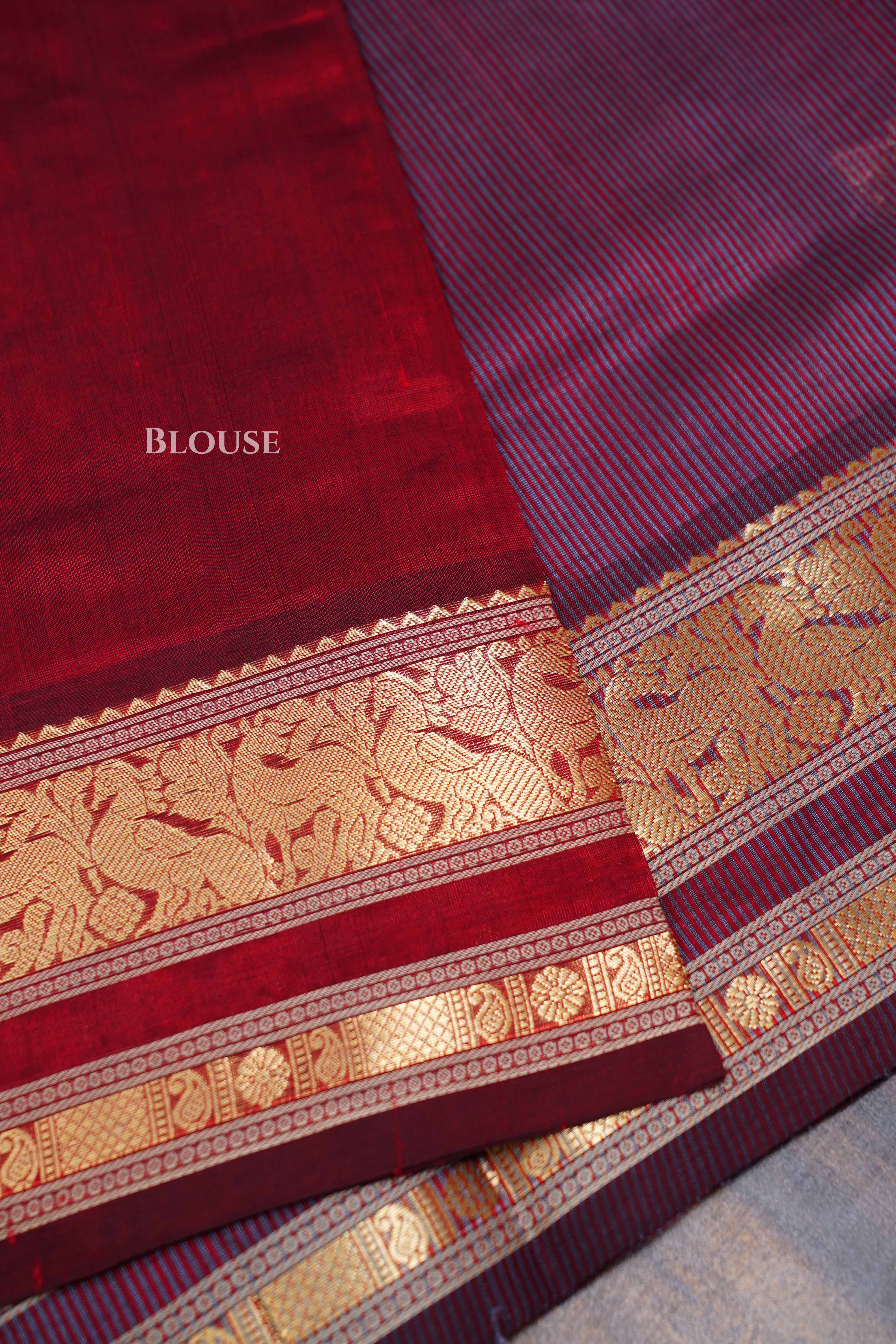 Wine Berry Karaikudi Chettinad Silk Cotton Saree