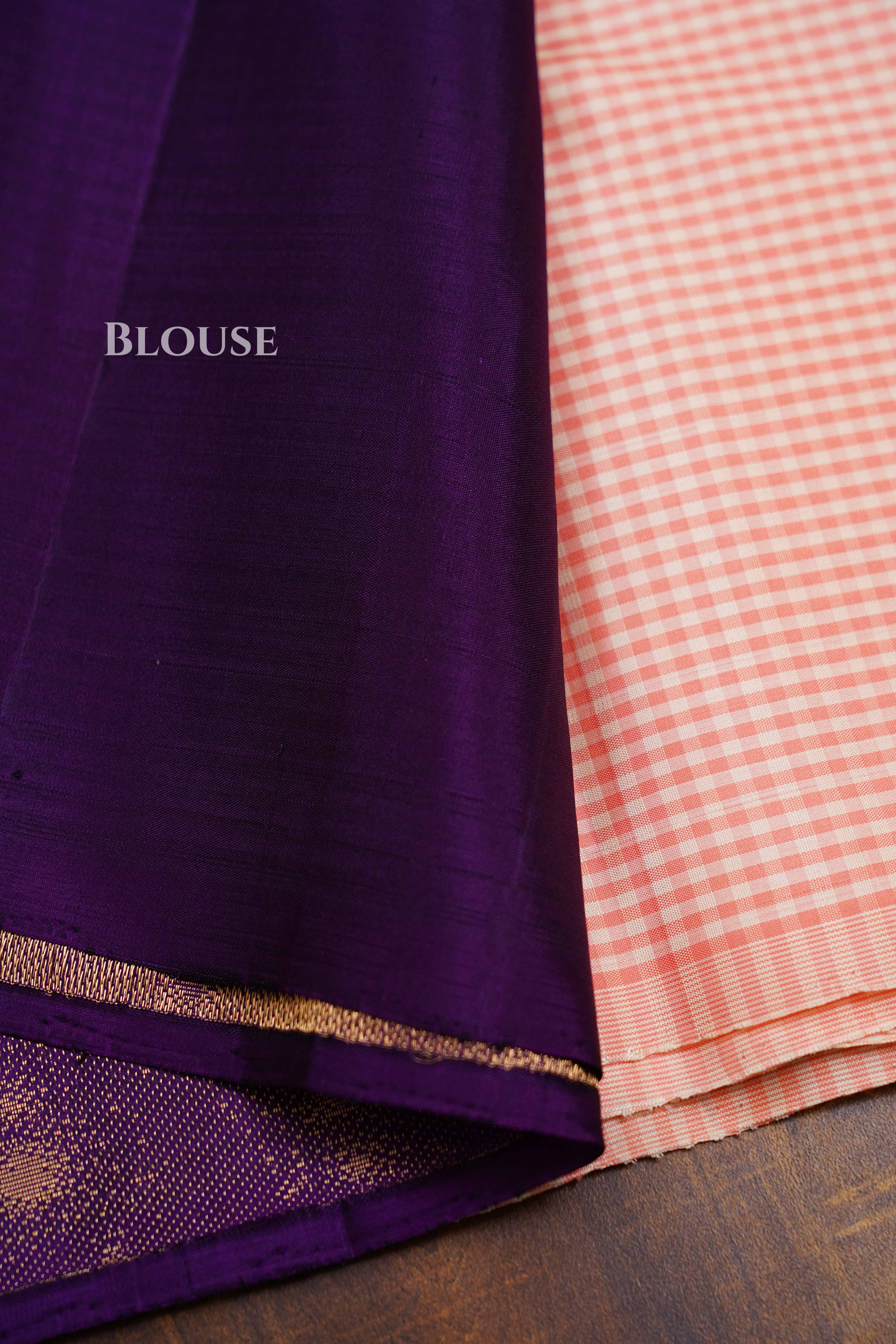 Peach Orange With Purple Pure Soft Silk Saree