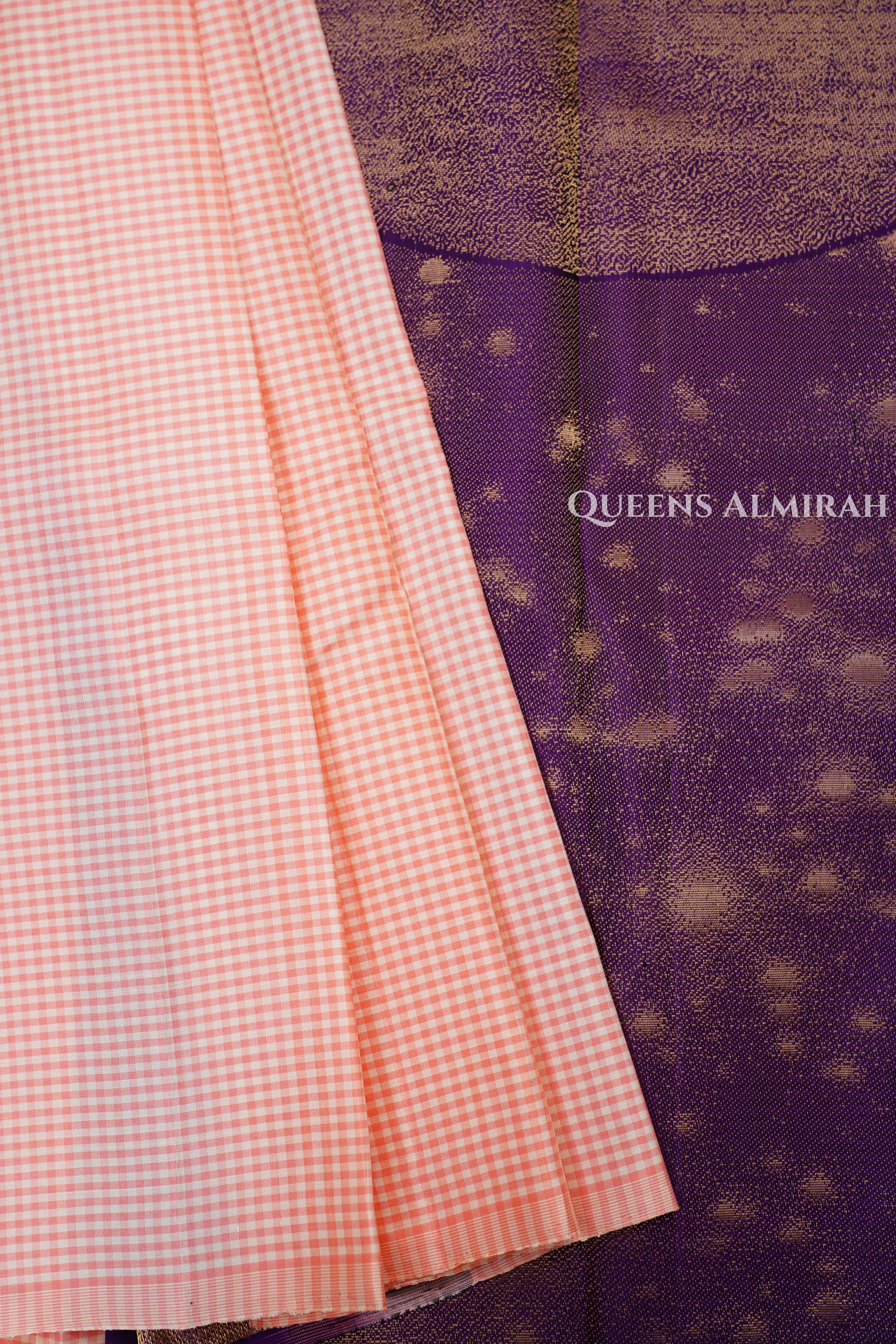 Peach Orange With Purple Pure Soft Silk Saree