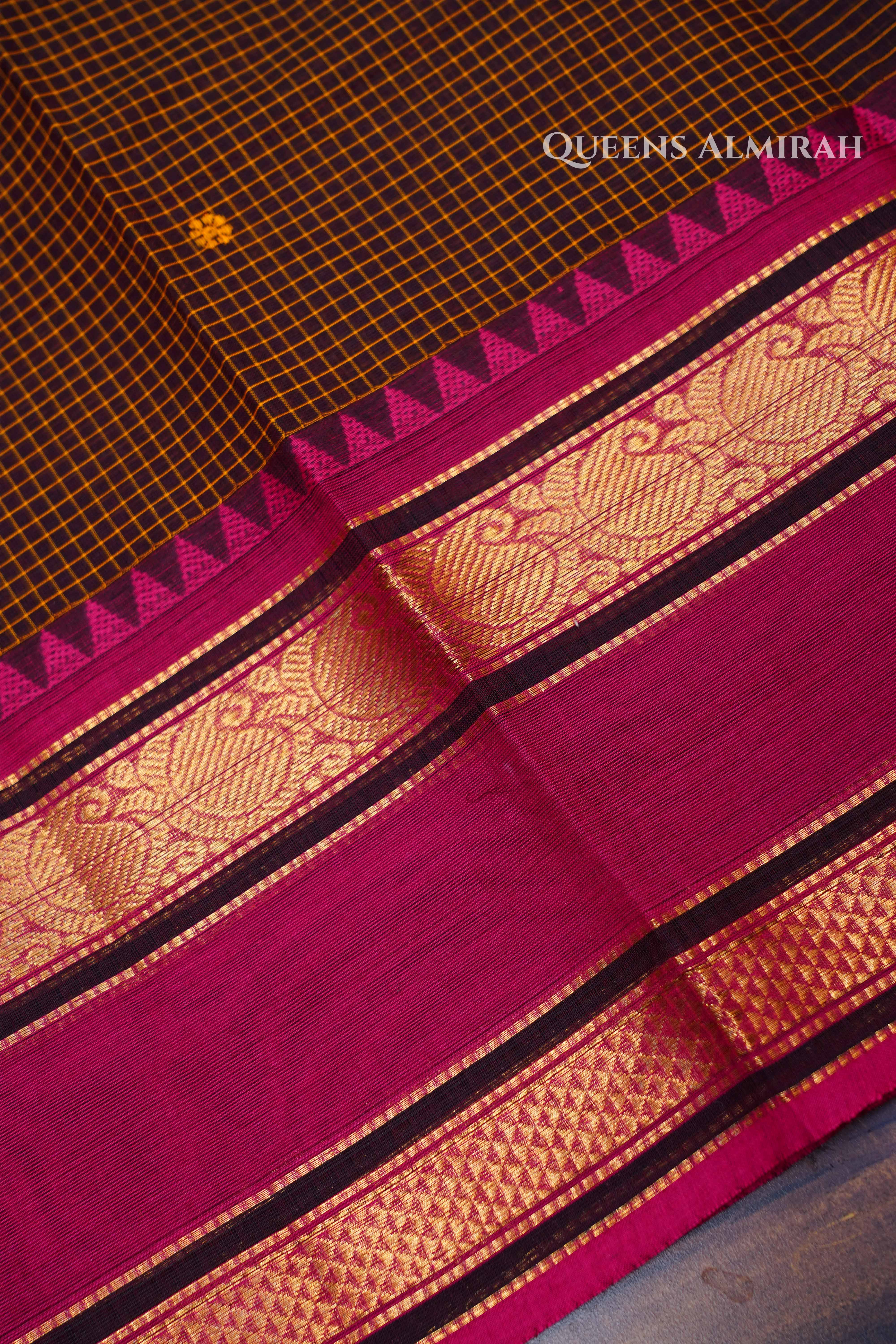 Dark Brown With RaniPink Kanchi Cotton Saree
