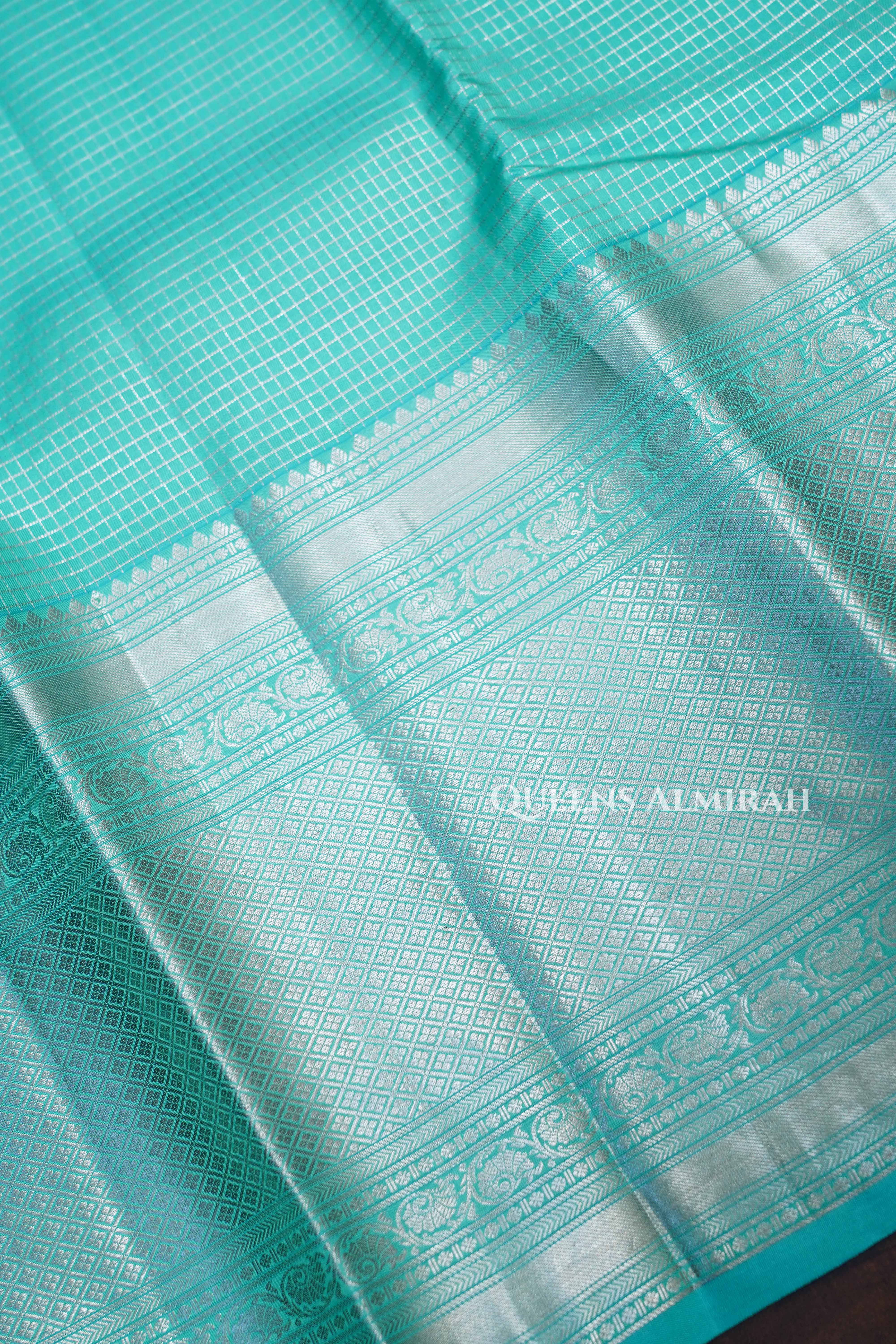 Pastel Shade Of Blue With Pink Kanchivaram Silk Saree