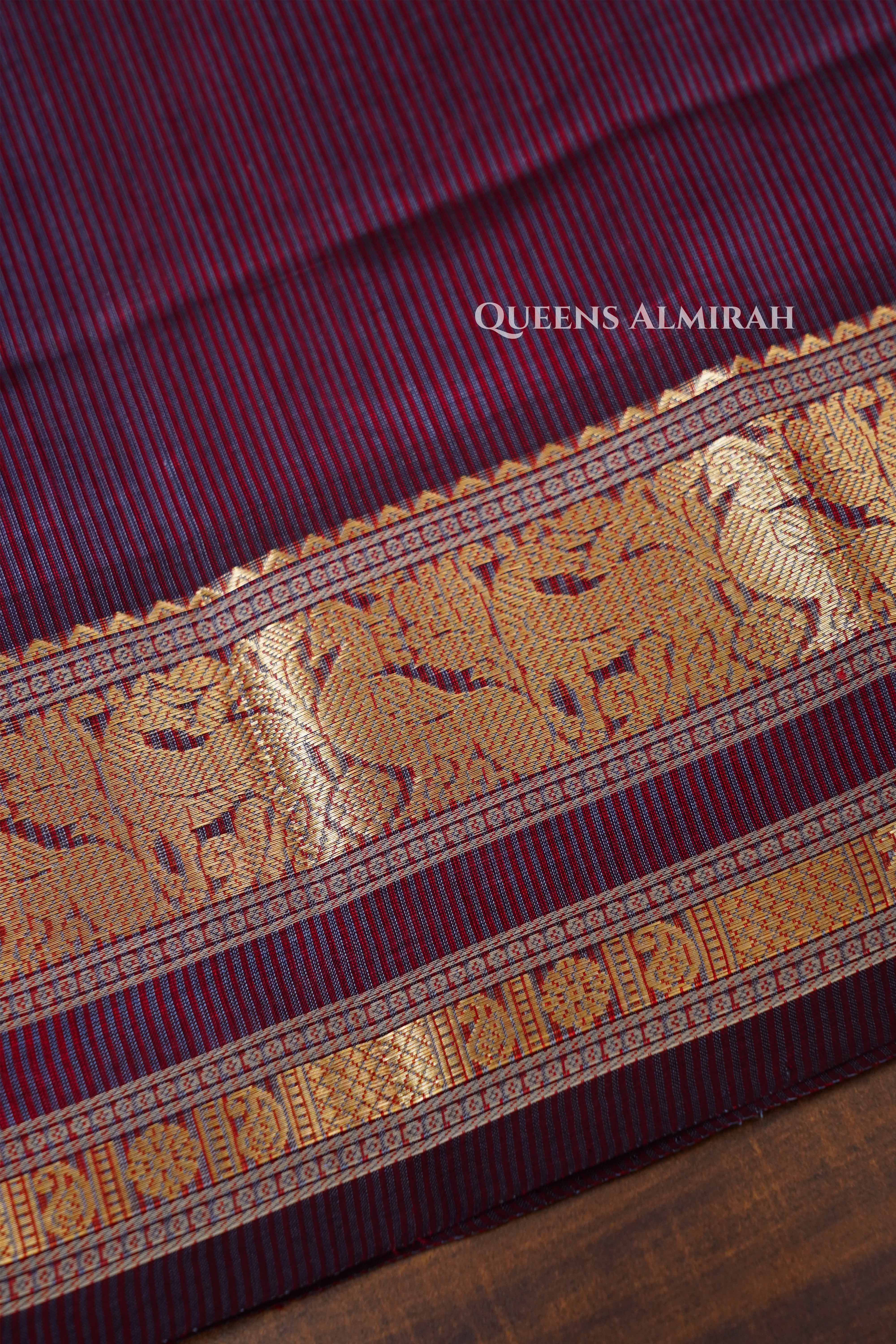 Wine Berry Karaikudi Chettinad Silk Cotton Saree