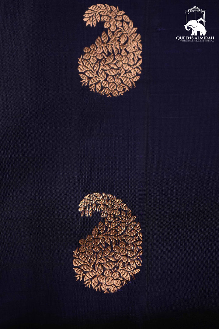 DARK PURPLE WITH SPRING GREEN KANCHIVARAM SILK SAREE - Queens Jewel Emporium