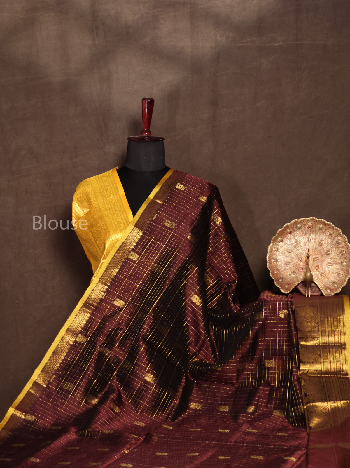 Brown With Green Pure Silk Cotton Saree