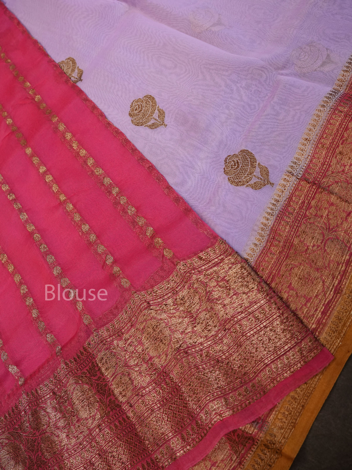 Lilac Pink Banarasi Silk Organza saree