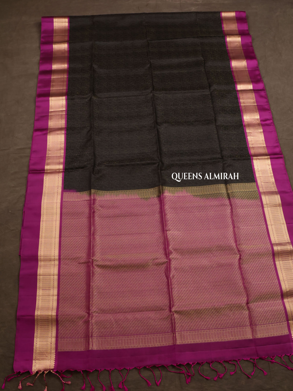 Black With Purple Pure Soft Silk Saree