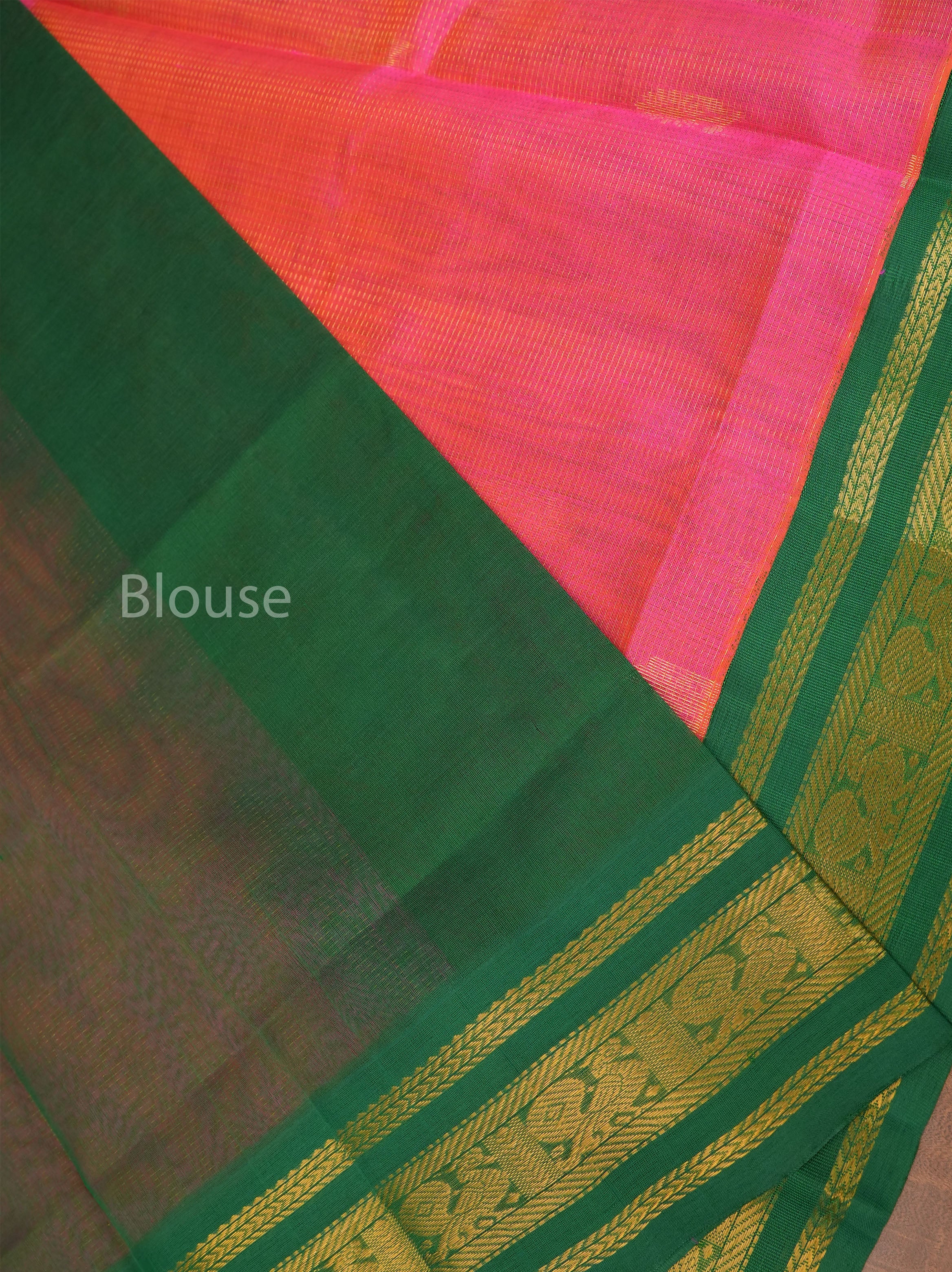Pink With Green Pure Silk Cotton Saree