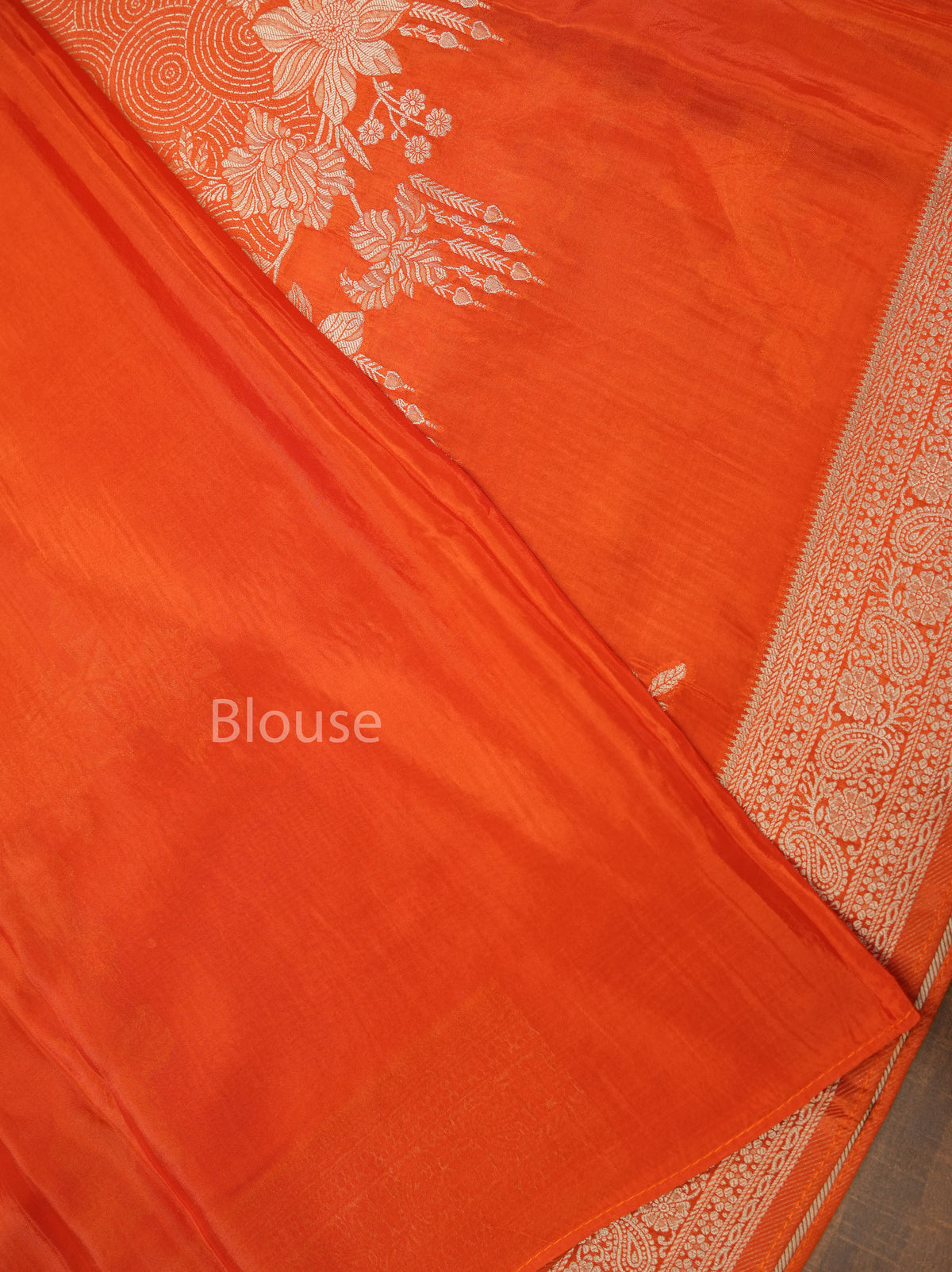 Rust Orange Banarasi Satin Silk Saree