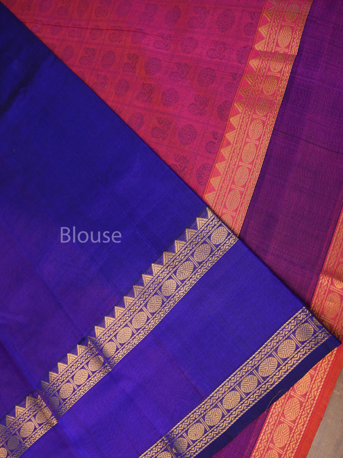 Coral Peach With Purple Pure Silk Cotton Saree