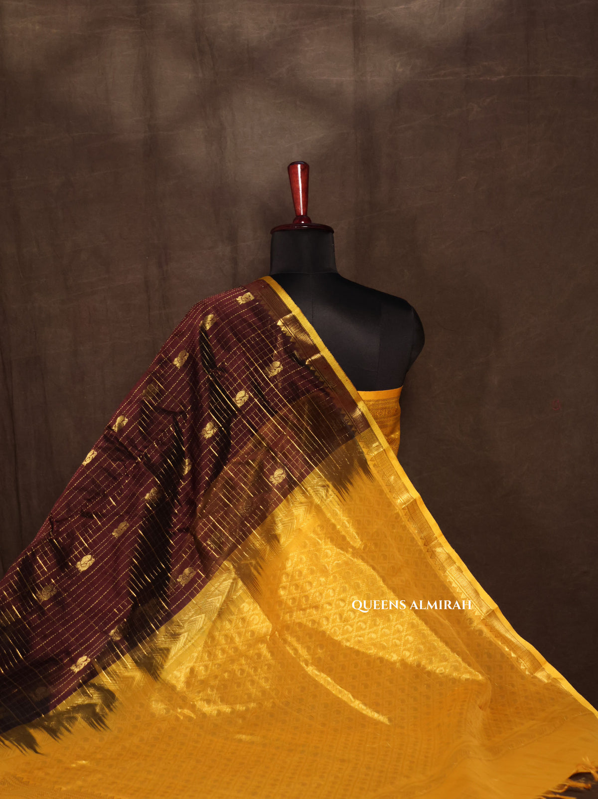 Brown With Green Pure Silk Cotton Saree