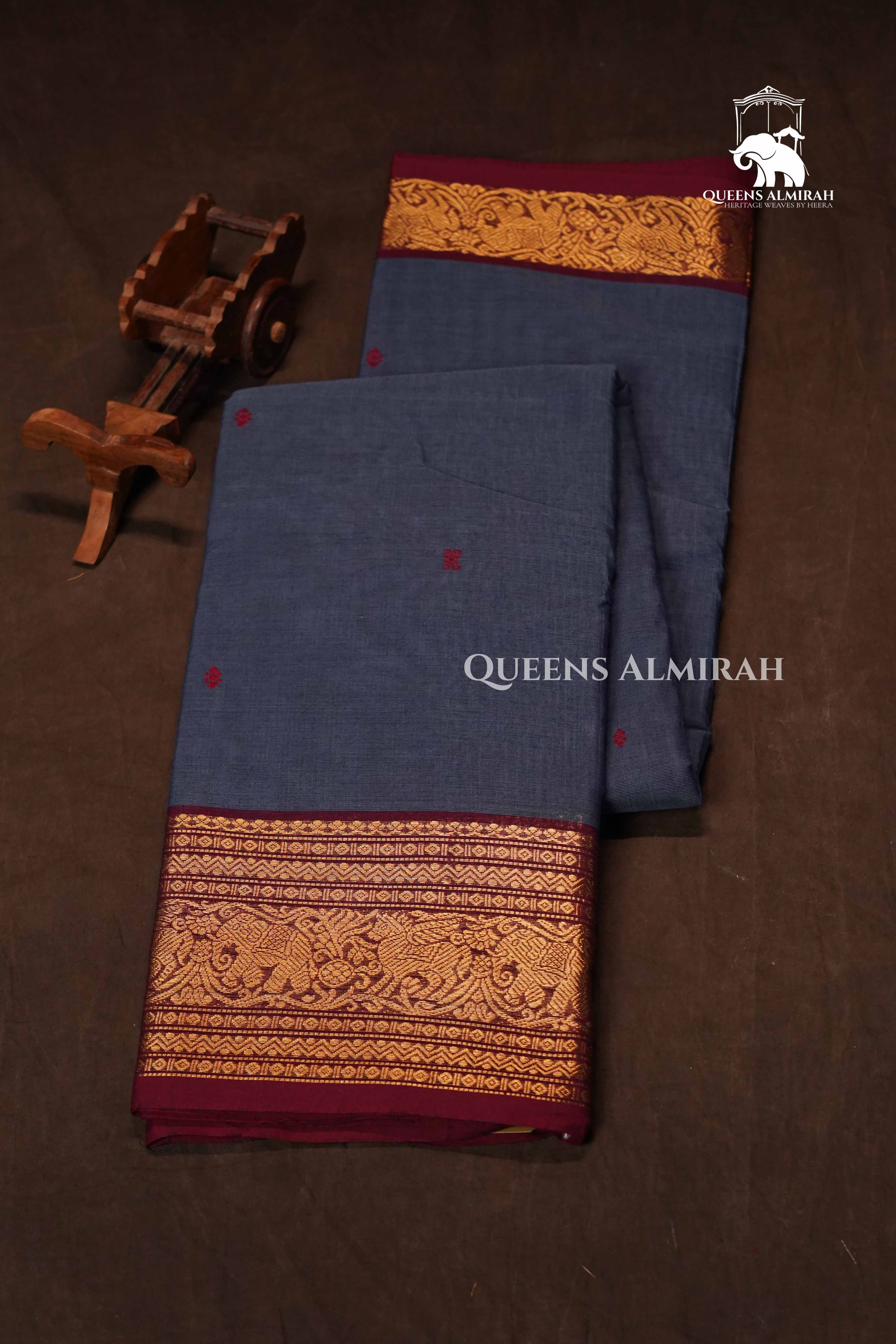 Ash With Maroon Kanchi Cotton Saree