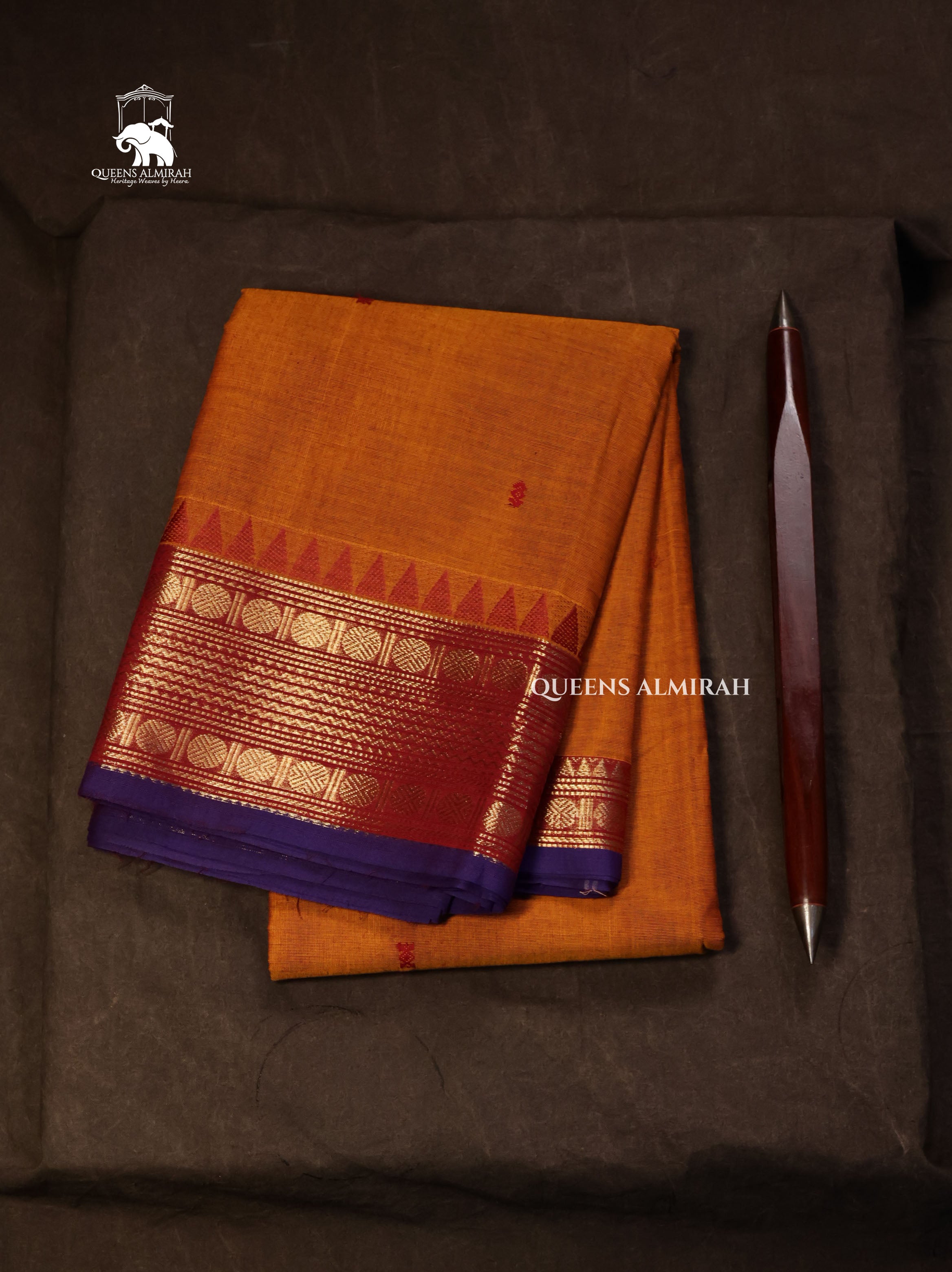 Pumpkin Orange Kanchi Cotton Saree
