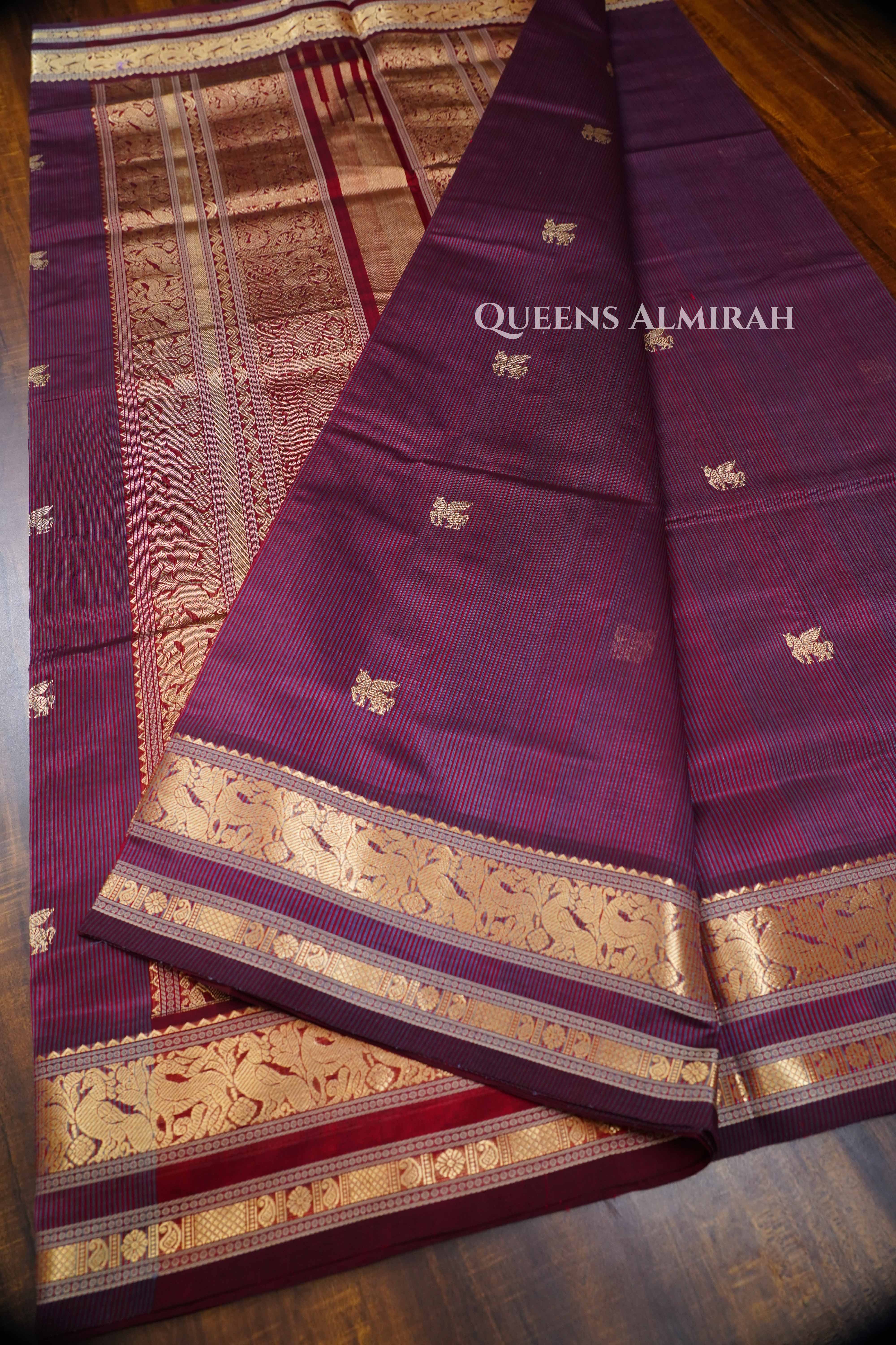 Wine Berry Karaikudi Chettinad Silk Cotton Saree