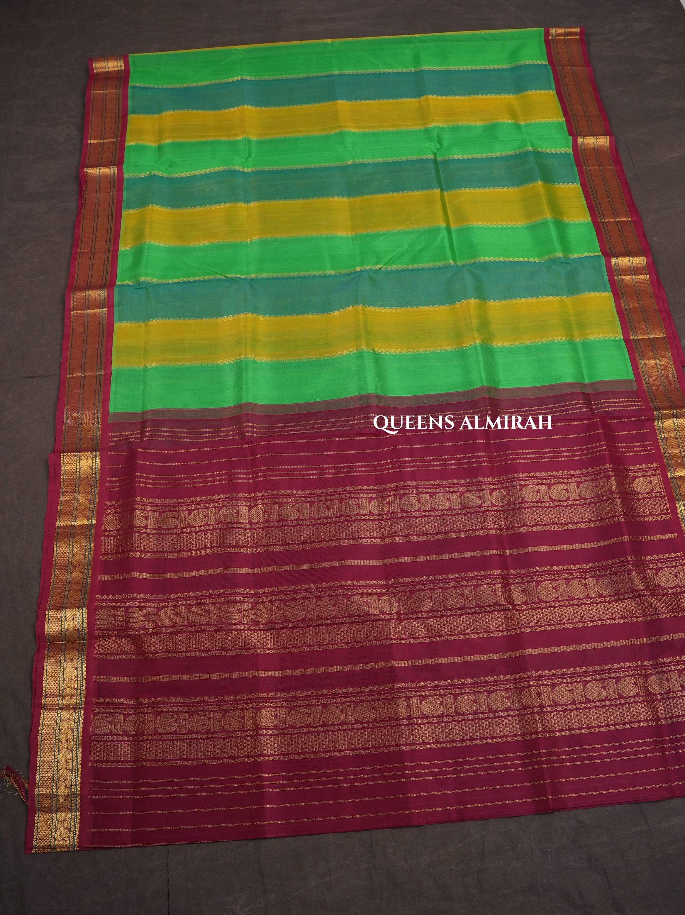 Multicolor With Purple Border Pure Silk Cotton Saree
